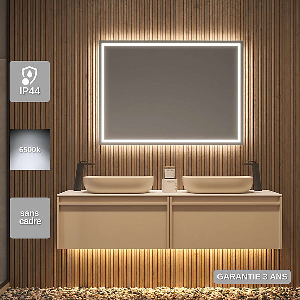 Miroir de Salle de Bain Lumineux LED 100x80 - Blanc Froid - FRANCIA LEDIMEX