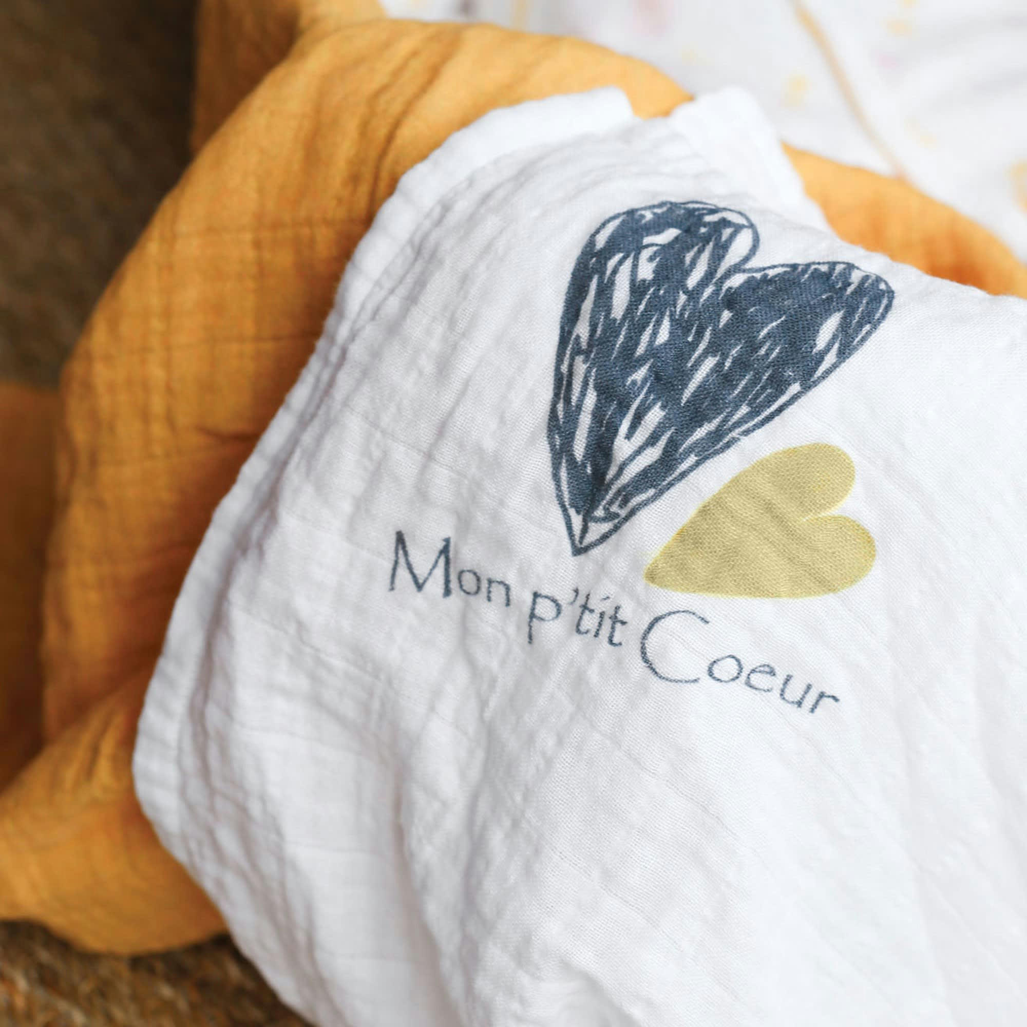 - Lot de 3 langes en coton Mon p'tit coeur