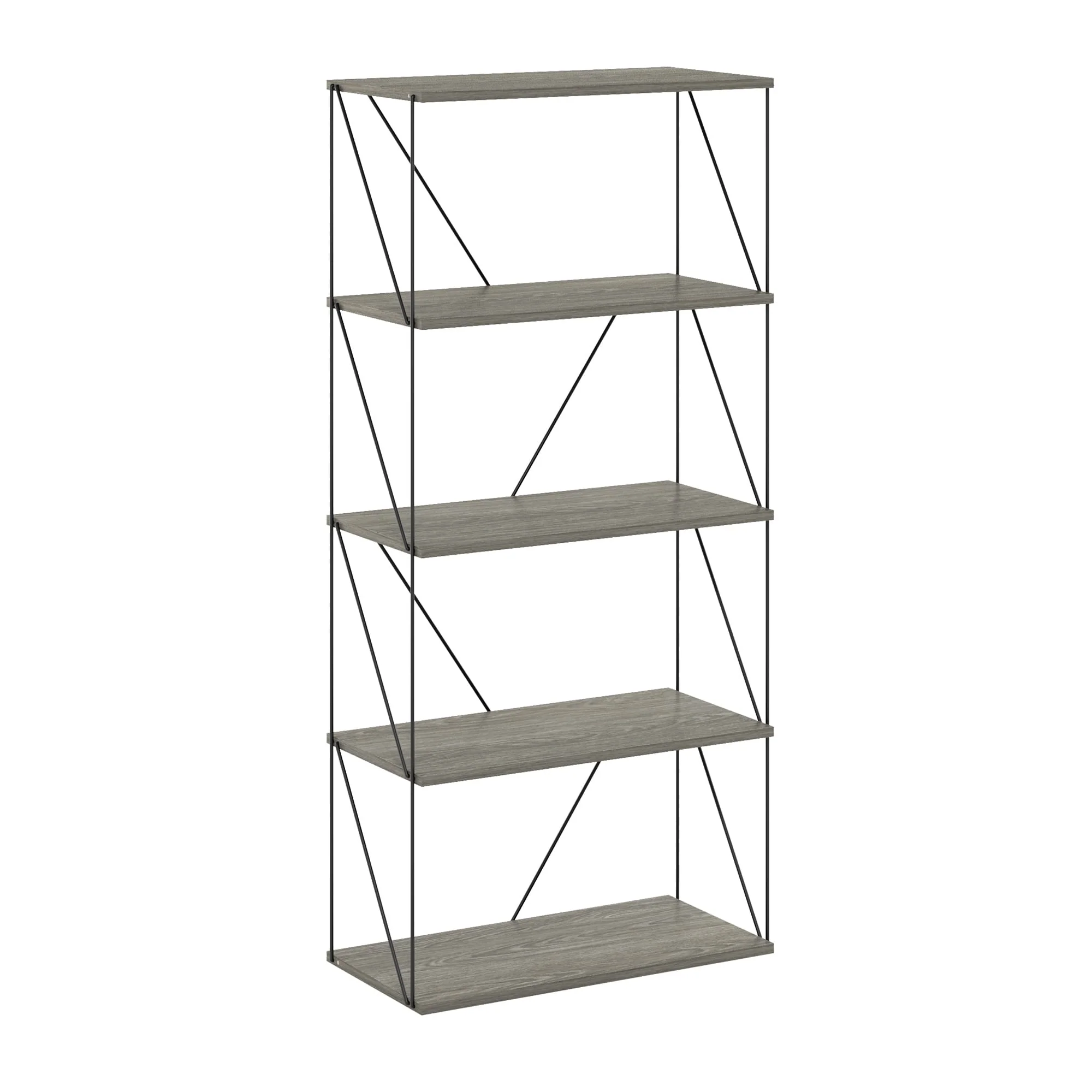 Furinno Rata 5-Tier Industrial Multipurpose Flat Base Shelf Display Rack with Metal Frame, Wide,
