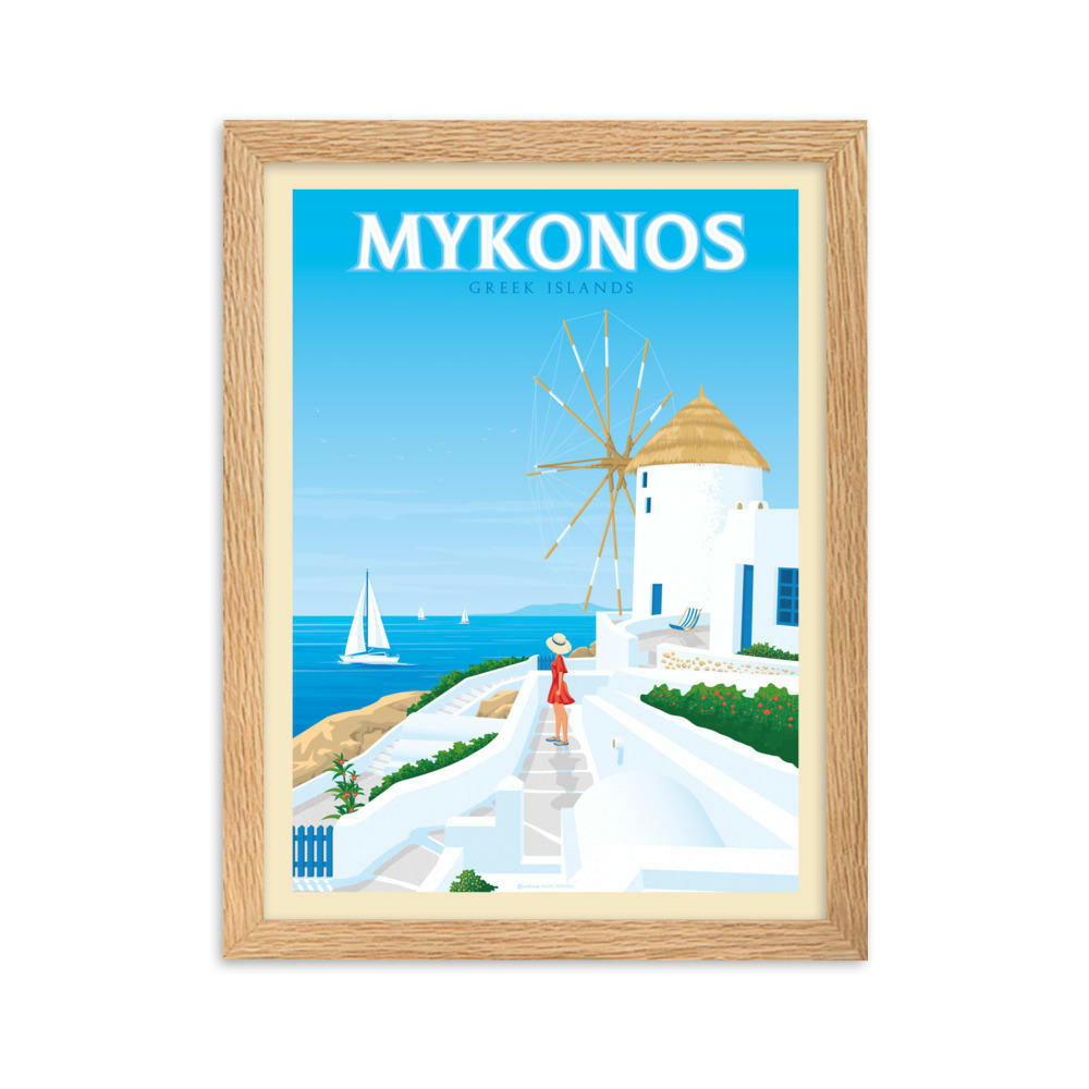 - Affiche Mykonos Grèce avec Cadre (Bois) 21x29,7 cm