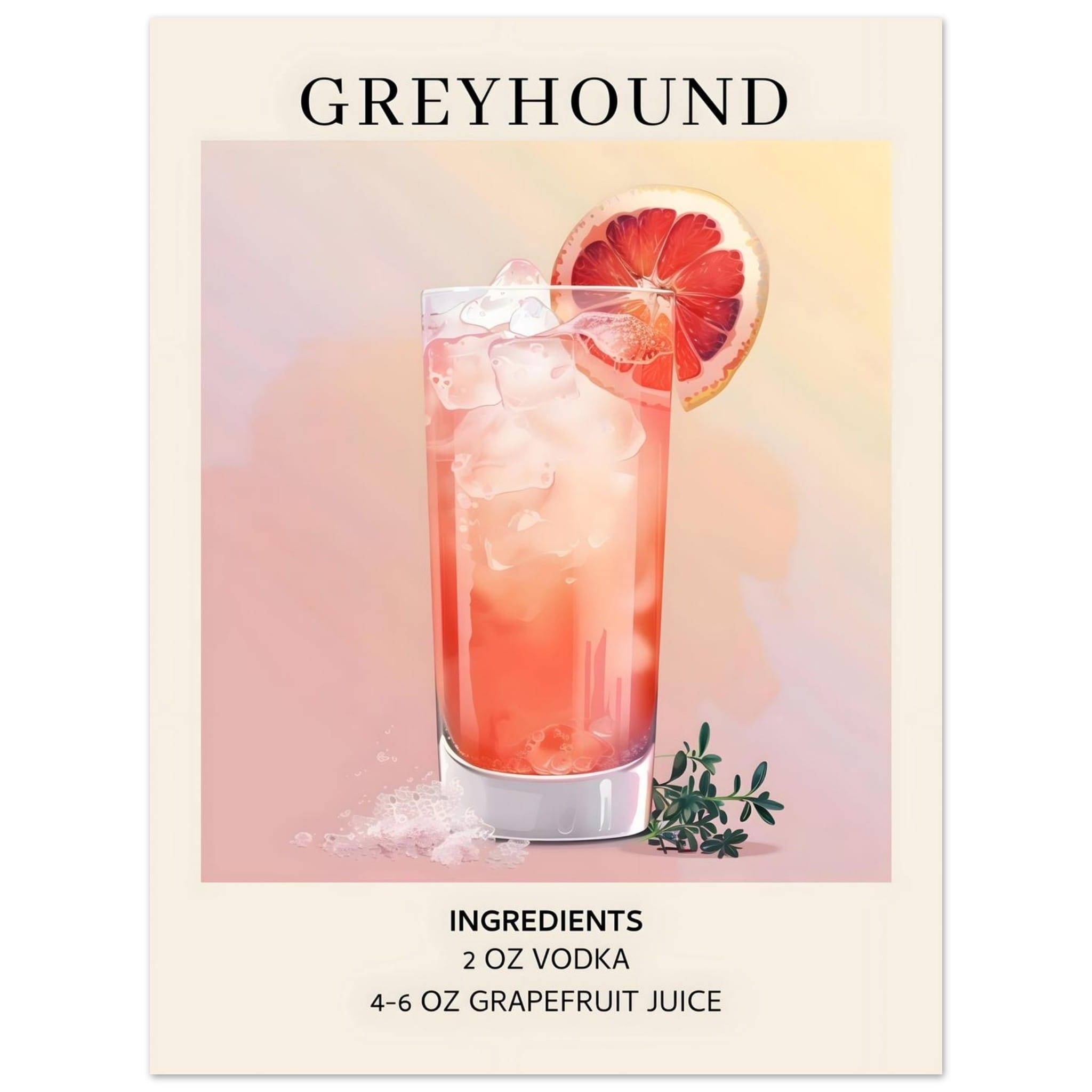 Artfulprints Poster Greyhound cocktail - Ingrediënten  - 30x40 cm - Roze