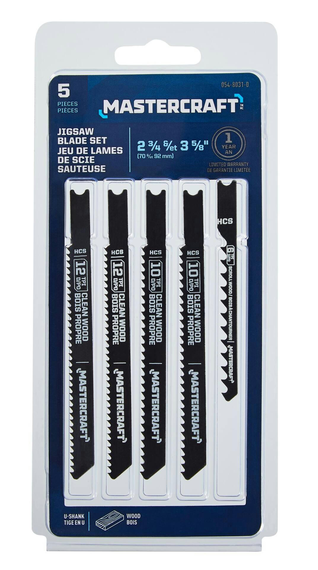 Mastercraft U-Shank HCS Jigsaw Blade Set for Wood, 5-pc