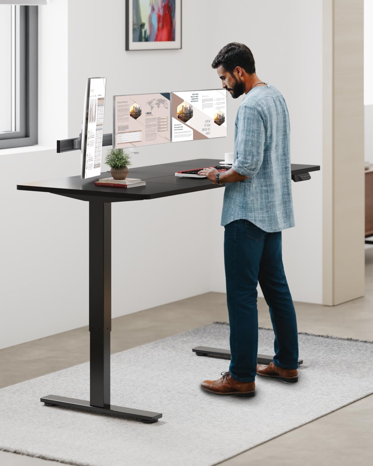 SANODESK Dual Motor Electric Standing Desk 79 x 32 Inches, Height Adjustable Sit Stand Desk with Large Splice Board for Home Office, Computer Workstation, Study & Gaming, Black Frame/Black Top