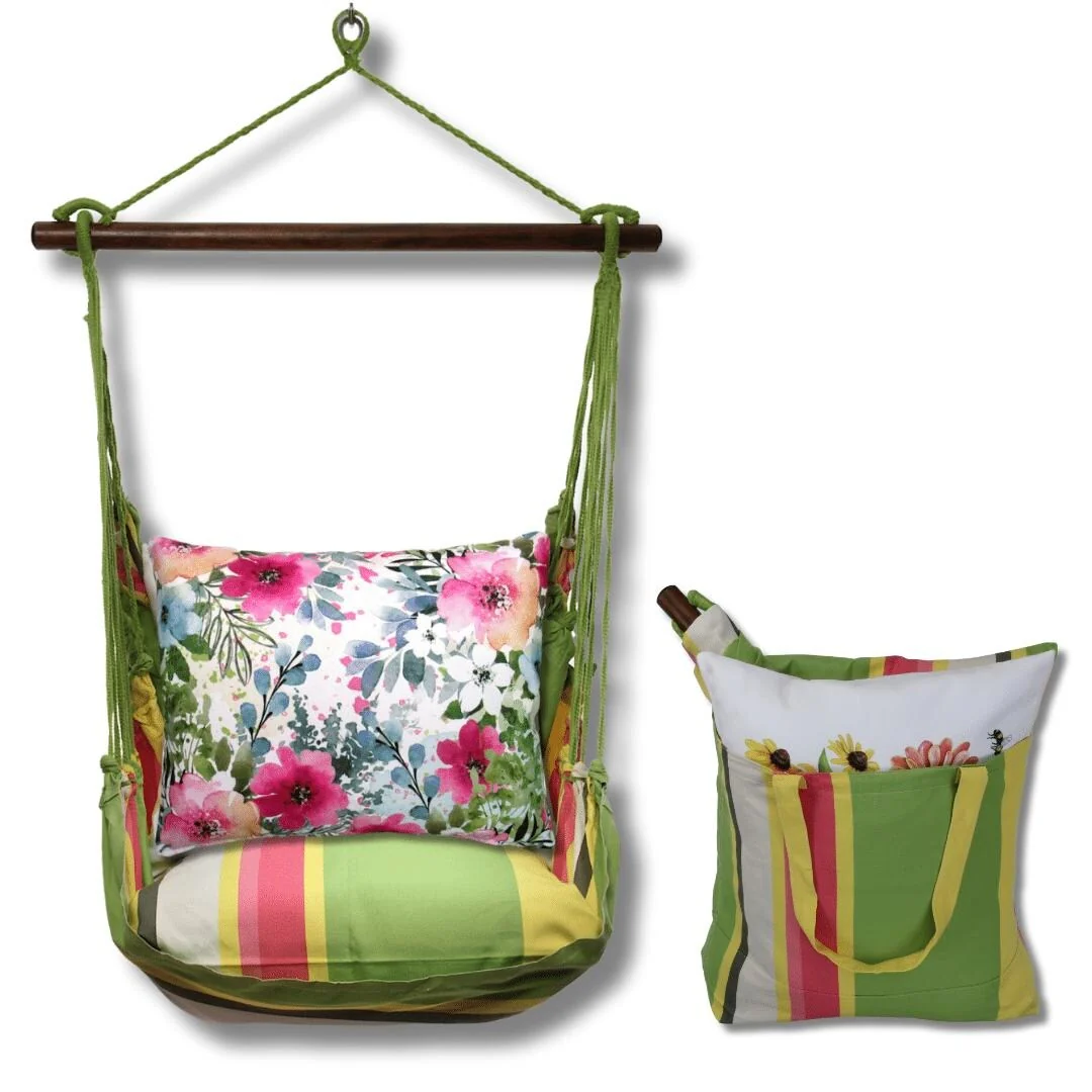 Magnolia Casual Swing Set 4 piece - Fresh Lime Stripe w/ Meadow Dance 1