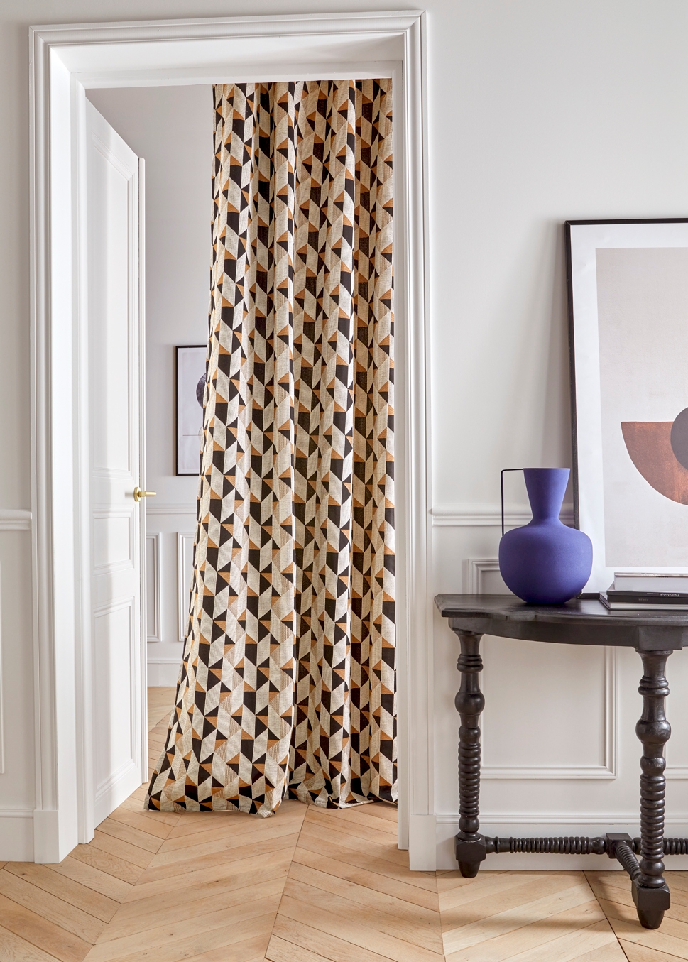 RIDEAU EN JACQUARD MOTIFS GÉOMÉTRIQUES BRONZE