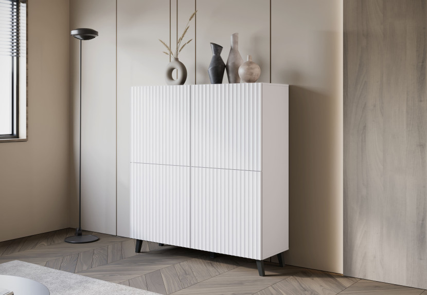 Komoda LOKET 120 cm biały/biały MDF z ryflowaniem M9