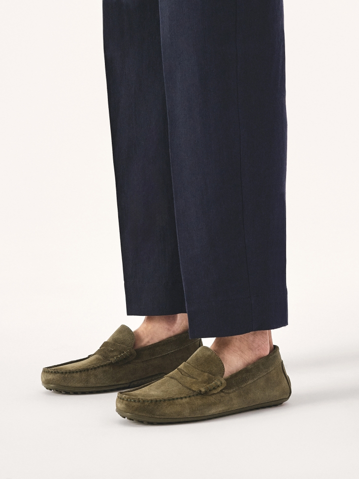 Men's slip-on moccasins in khaki color