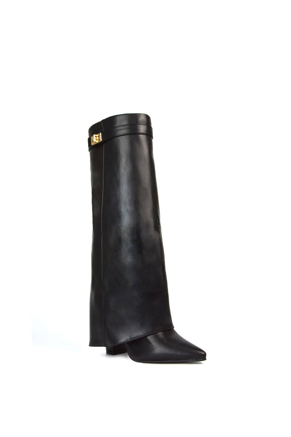 XY London Rayna' Block Heel Knee High Foldover Boots With Pointed Toe