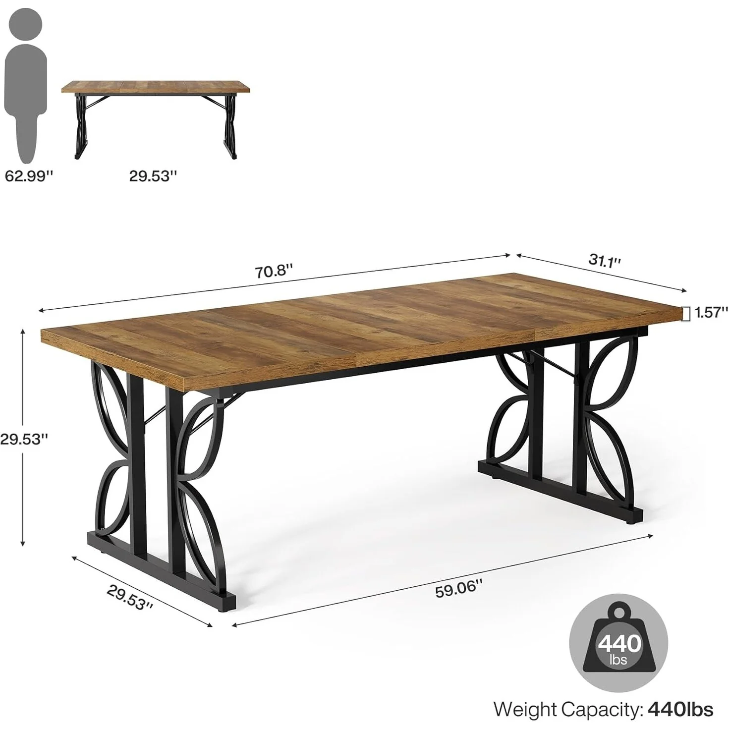70.8 Inches Industrial Executive Office Computer Desk with Heavy-Duty Metal Frame