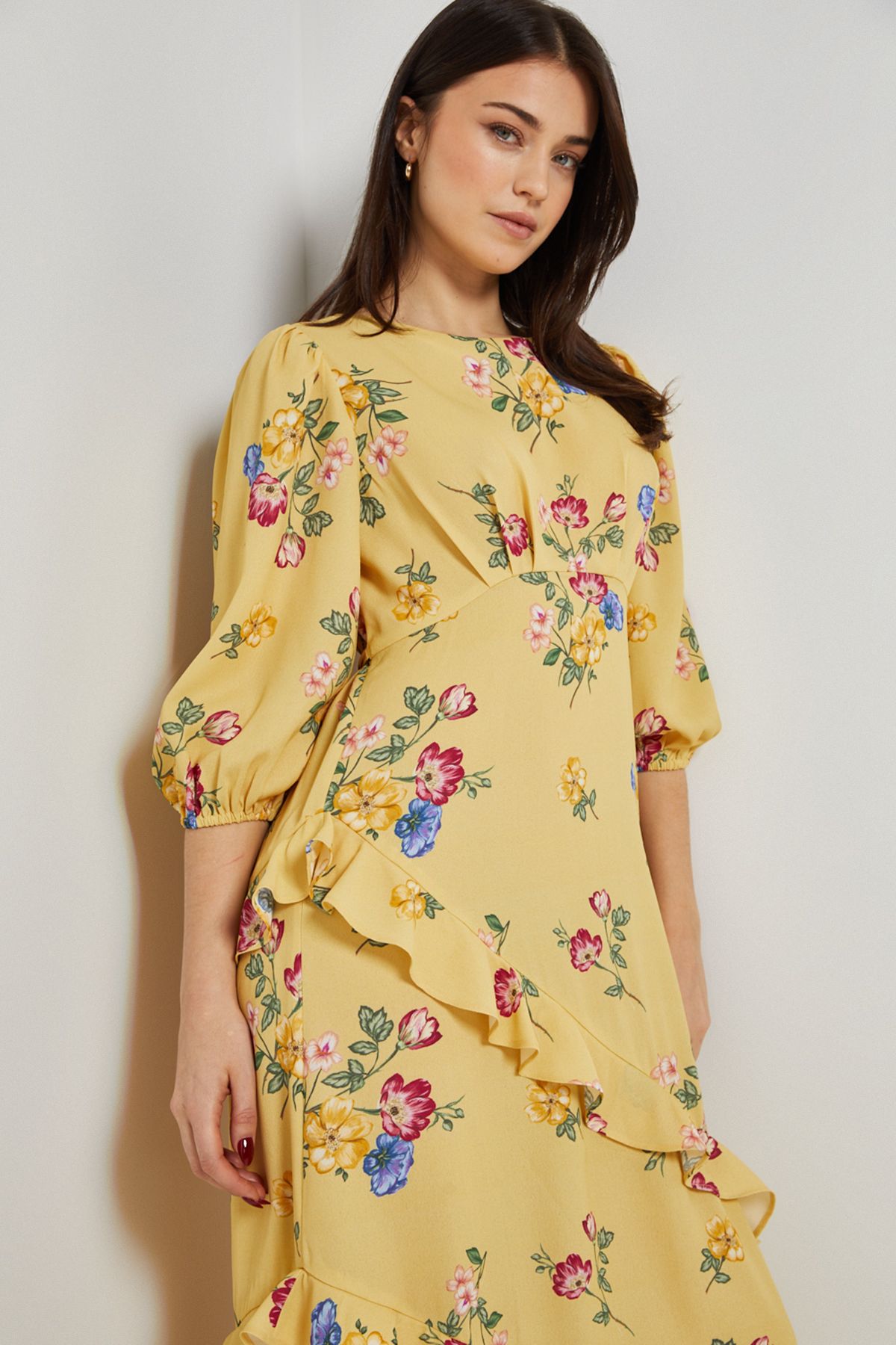 Dorothy Perkins Floral Volume Sleeve Ruffle Detail Maxi Dress