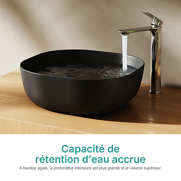 EMKE Lavabo en Céramique Noire Mate 415x415x145 mm, Vasque à Poser Carrée sans Trou de Robinet