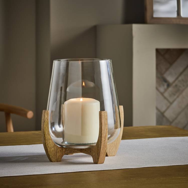 Habitat Small Hurricane Candle Holder with Wooden Legs