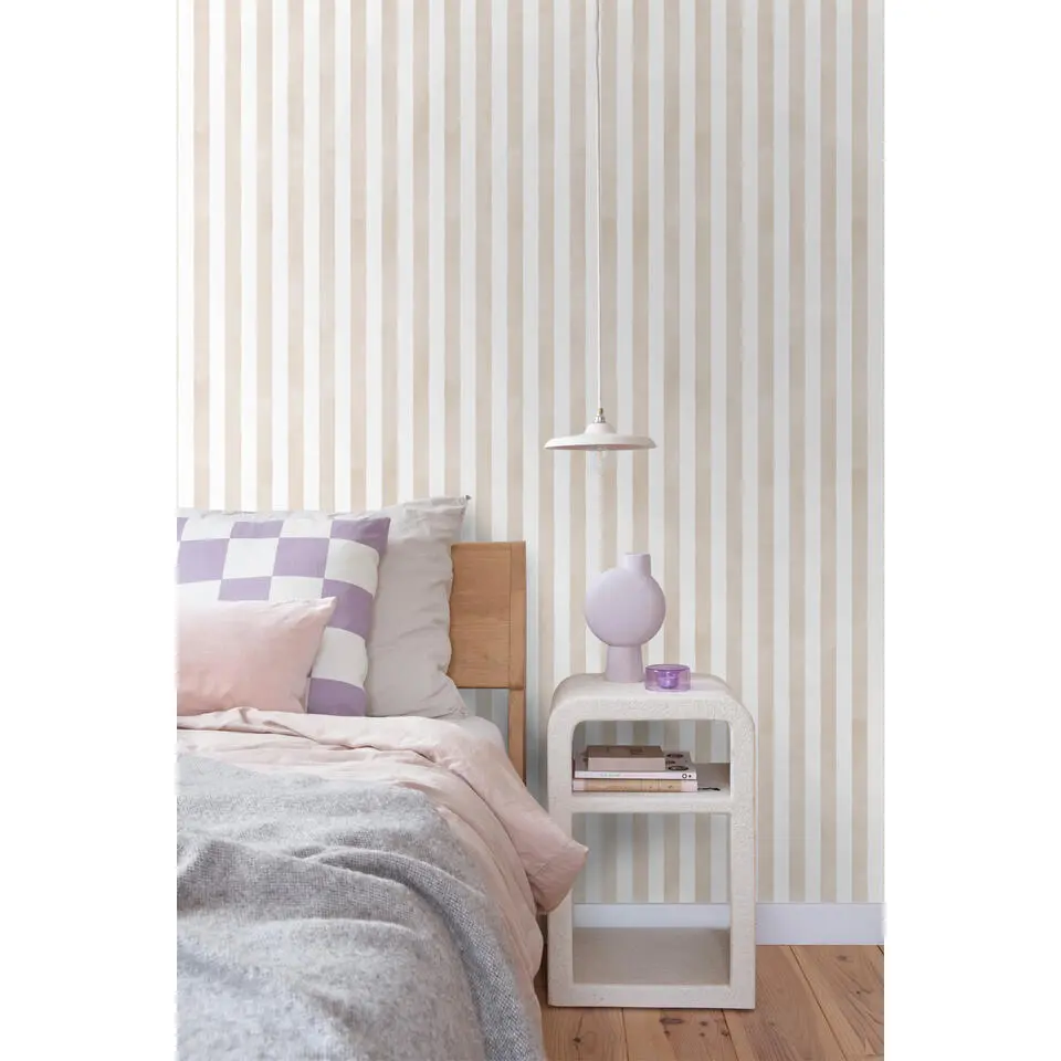 ESTAhome behang strepen beige en wit - 53 cm x 10.05 m