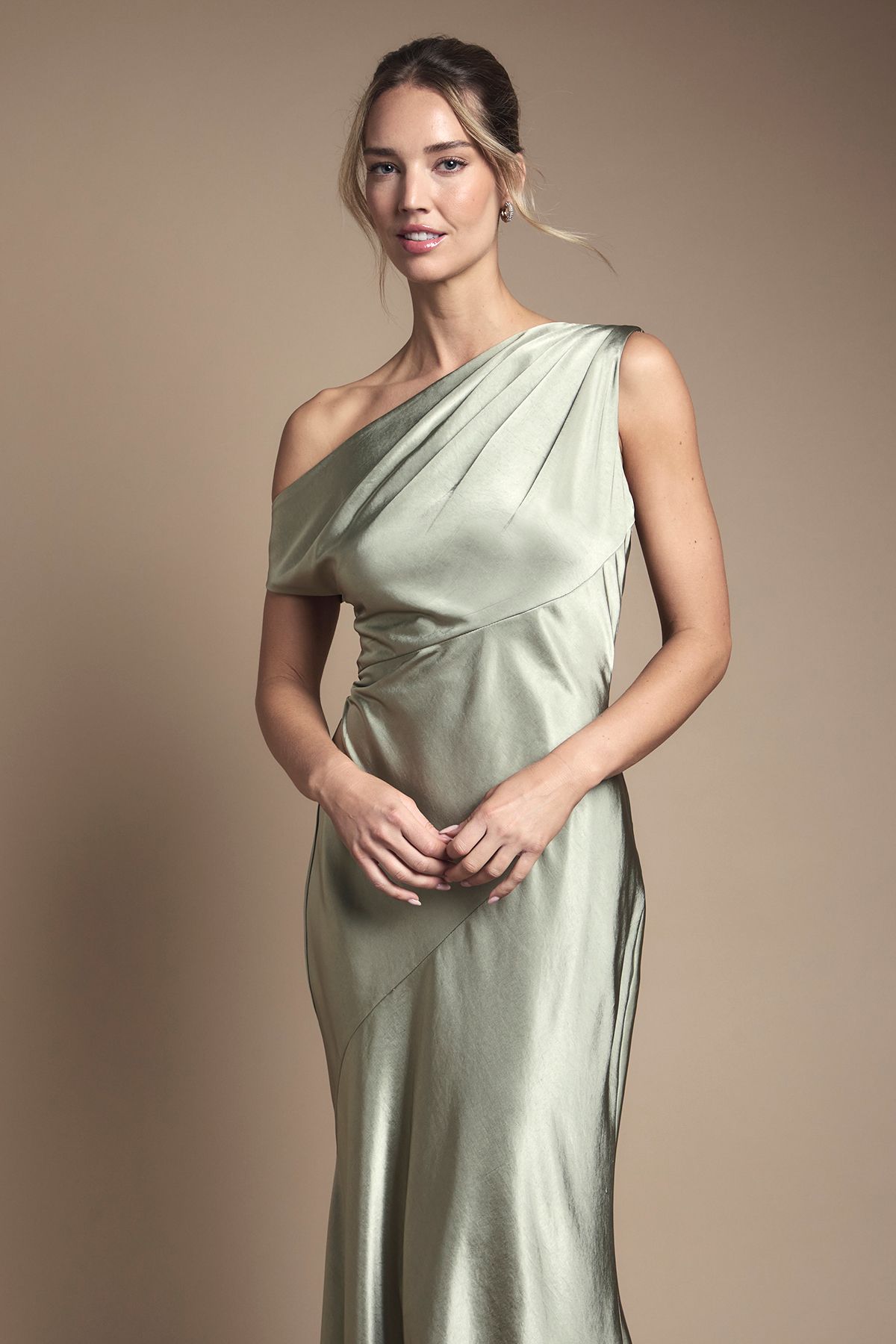 Coast Satin Off One Shoulder Slinky Bridesmaid Fishtail Maxi Dress