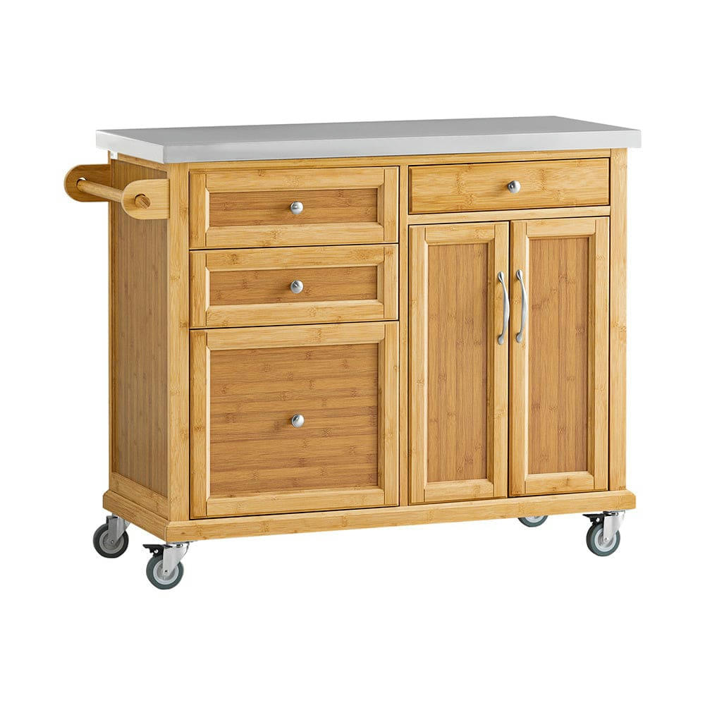 - Desserte en bambou à roulettes 4 tiroirs 2 portes