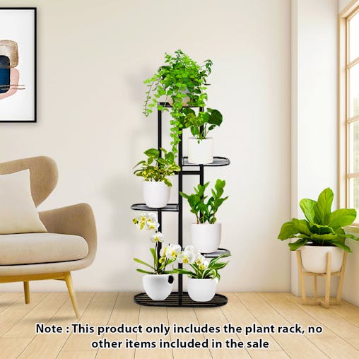 SOGA 5 Tier 6 Pots Black Metal Plant Rack Flowerpot Storage Display Stand Holder Home Garden Decor
