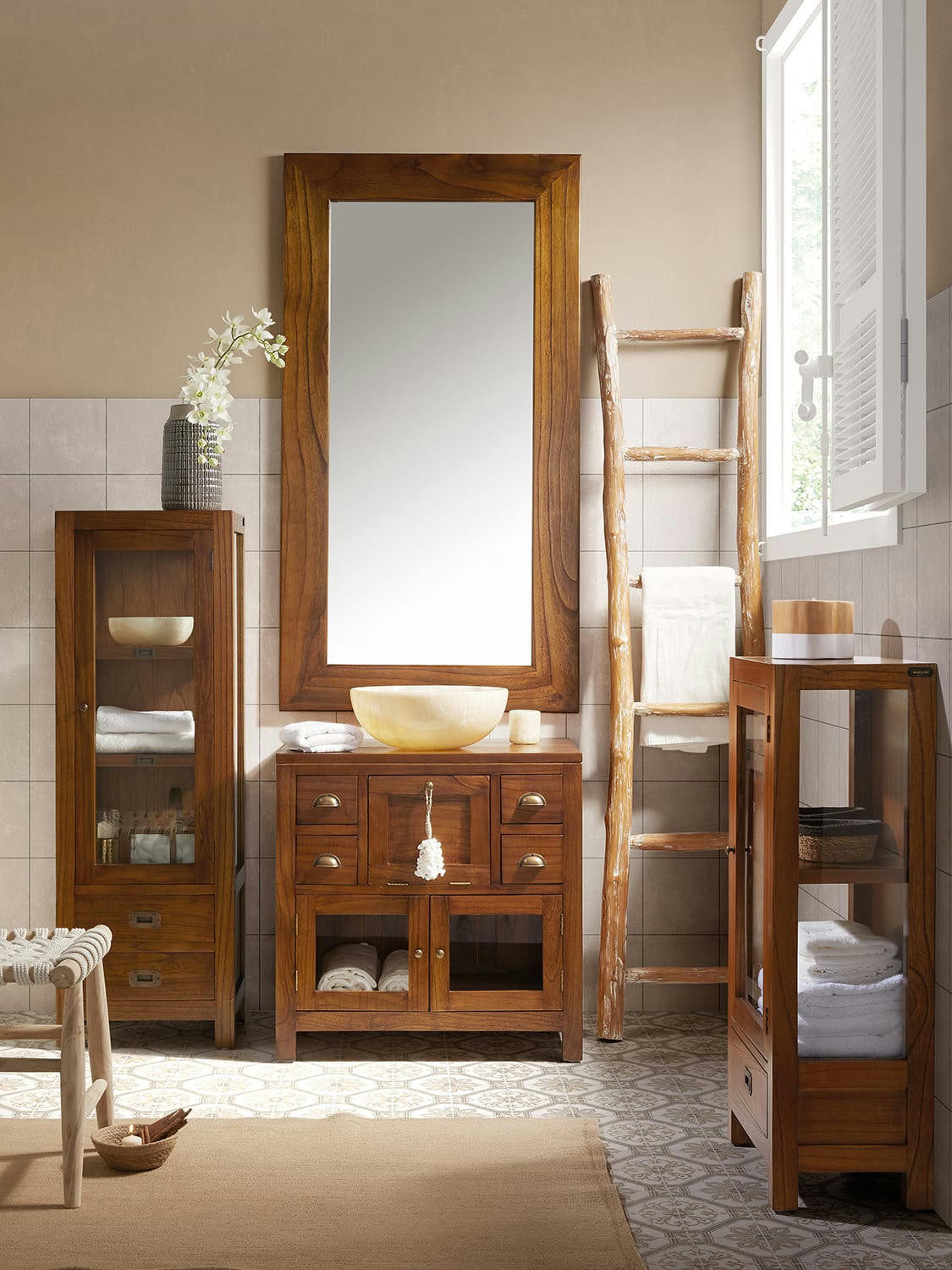 STAR - Meuble de salle de bain en bois marron L75