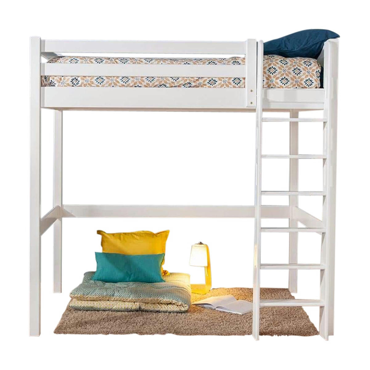 ORPHÉE - Lit mezzanine 120x190 cm bois massif blanc