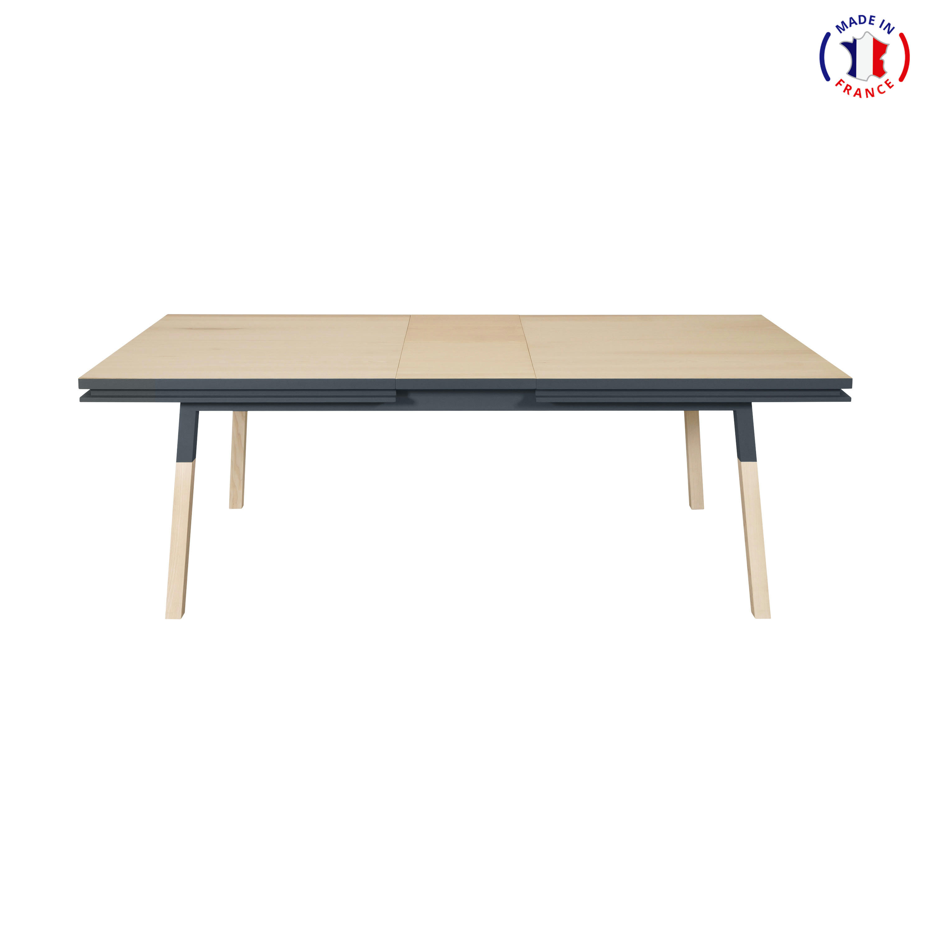 EGEE - Table 180x100 cm en frêne massif, 2 rallonges gris chocolat tanis