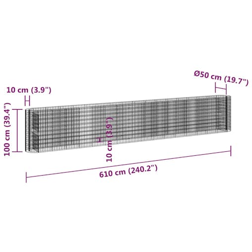 NNEVL Gabion Raised Bed Galvanised Iron 610x50x100 cm