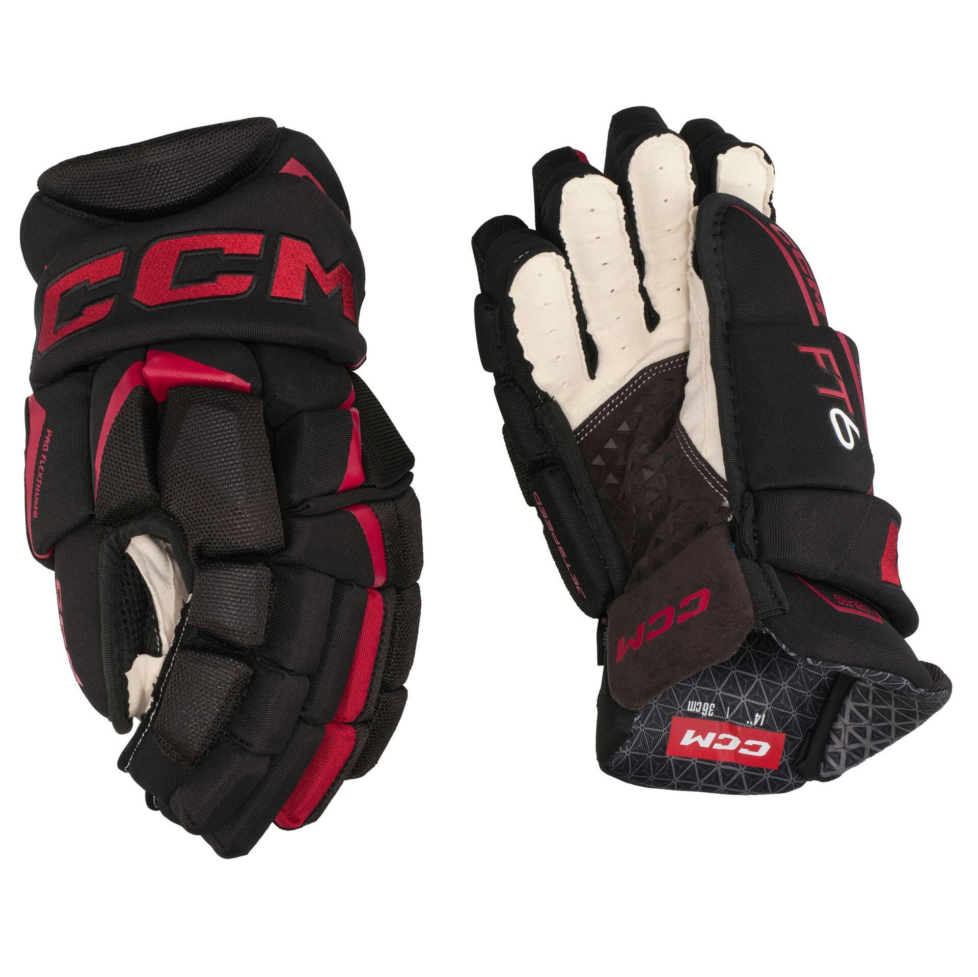CCM Jetspeed FT6 Hockey Gloves, Junior, Black/Red, Assorted Sizes