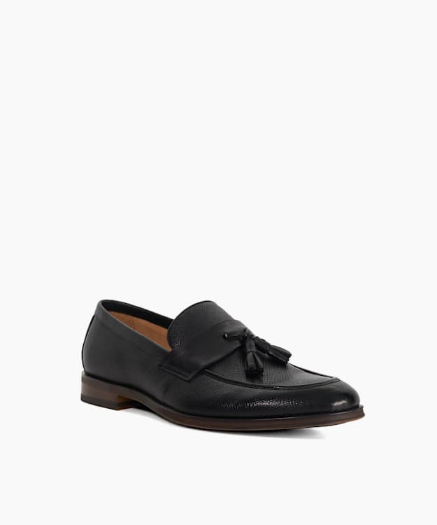 Showman Black - Leather Textured Tassel Formal Shoes