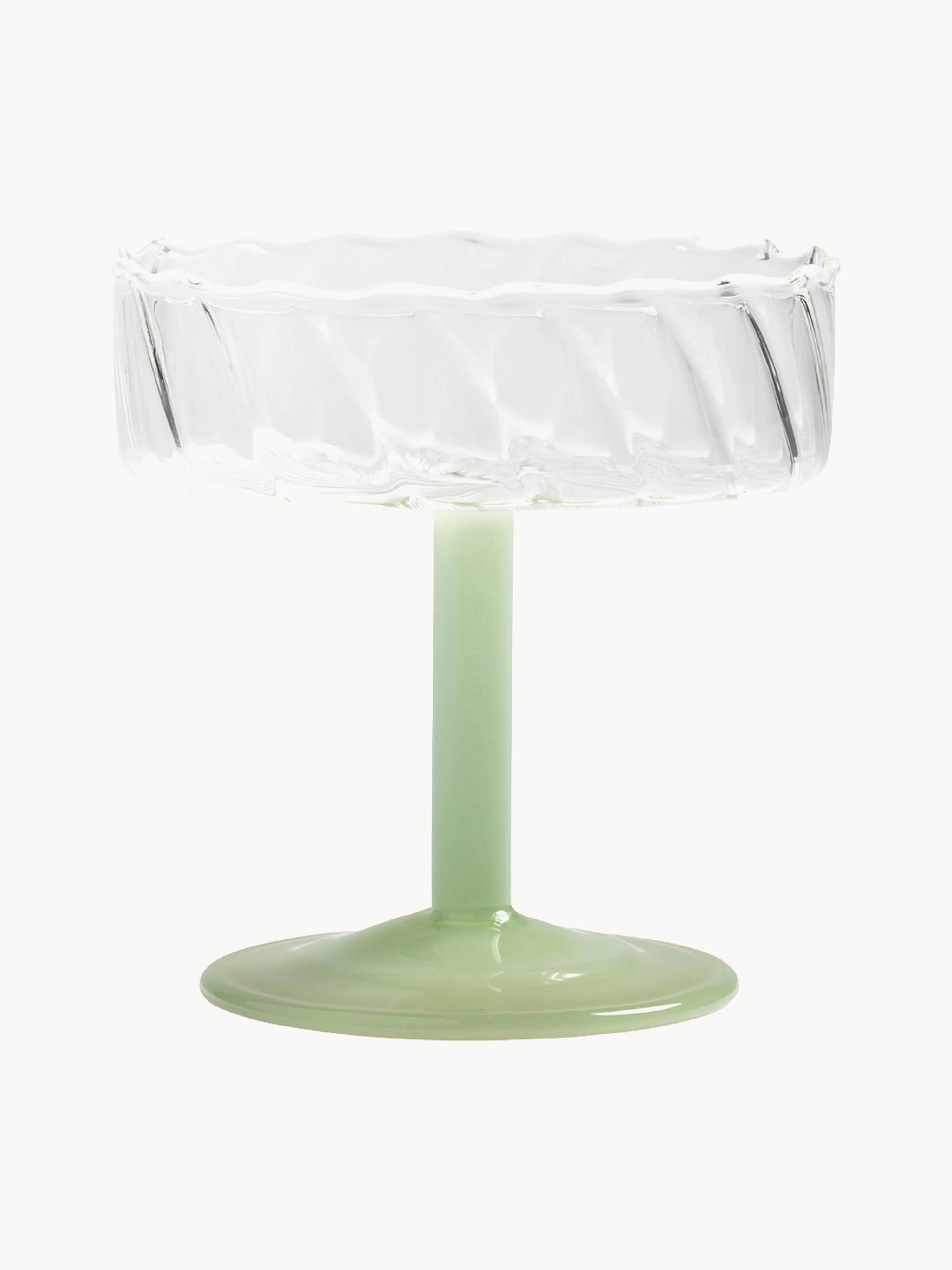 Handgefertigte Champagnerschalen Twirl aus Borosilikatglas, 2er-Set