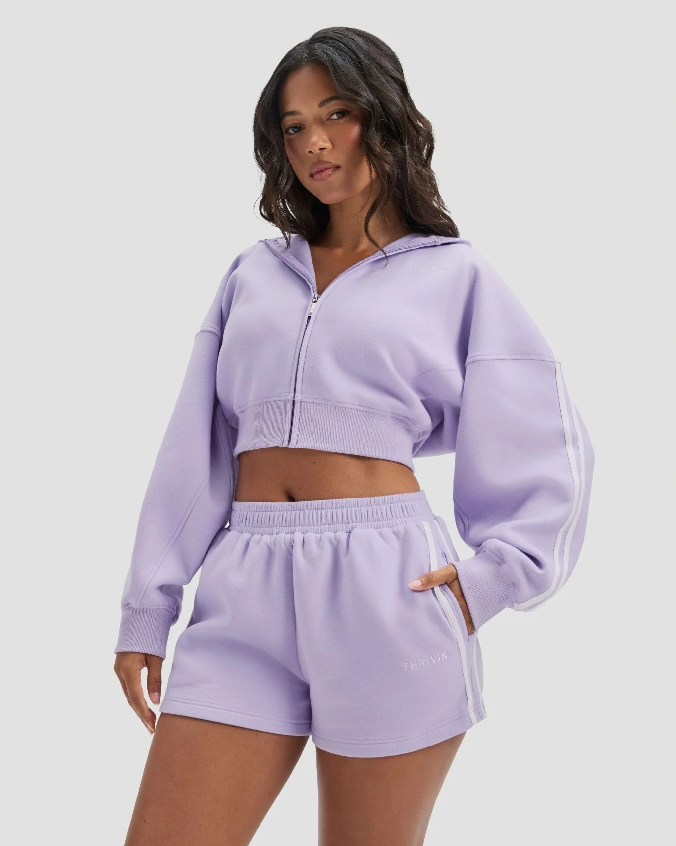 Jersey Stripe Zip Up Jacket | Lilac