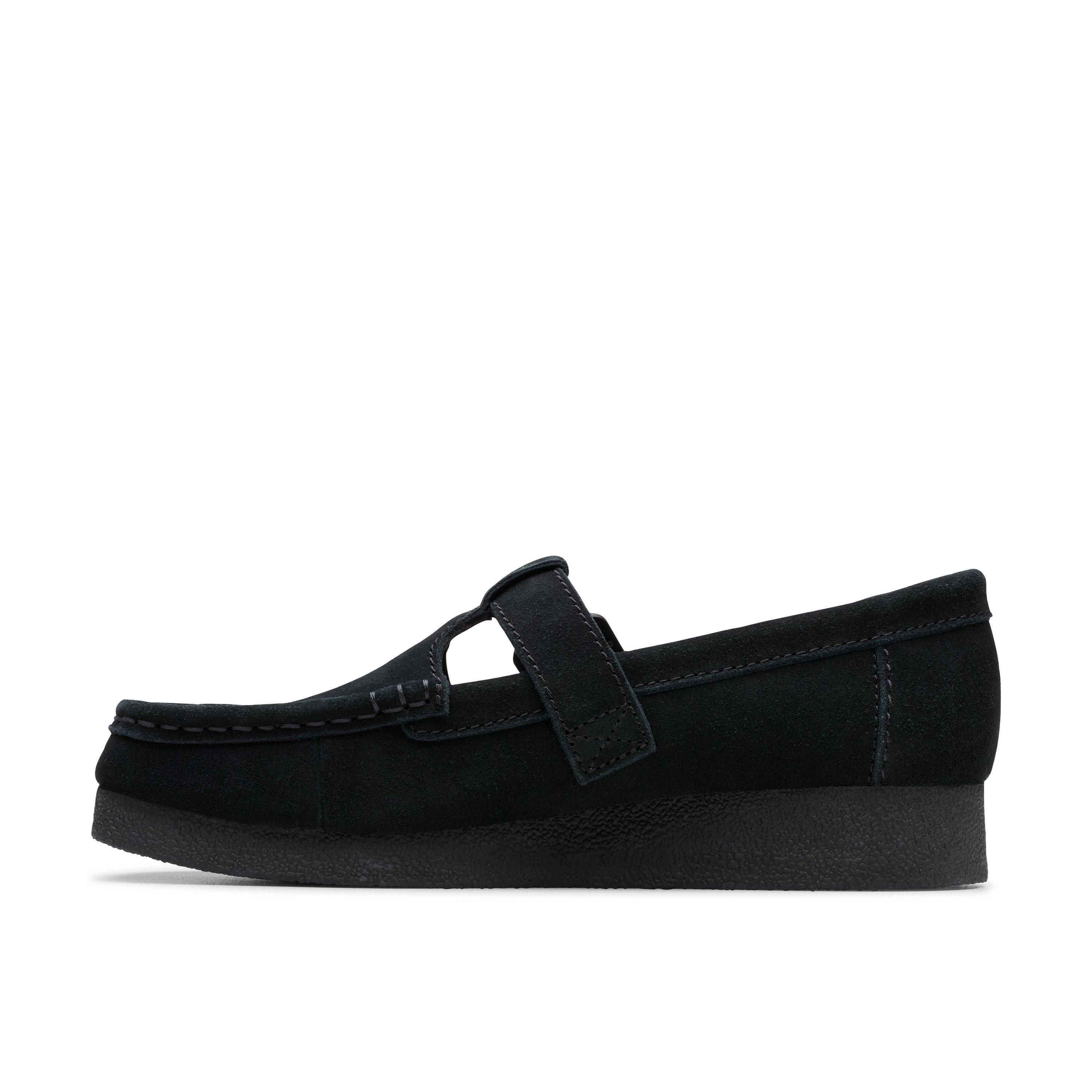 Clarks Wallabee EVO Bar Black Suede T Bar Shoes,Wallabee