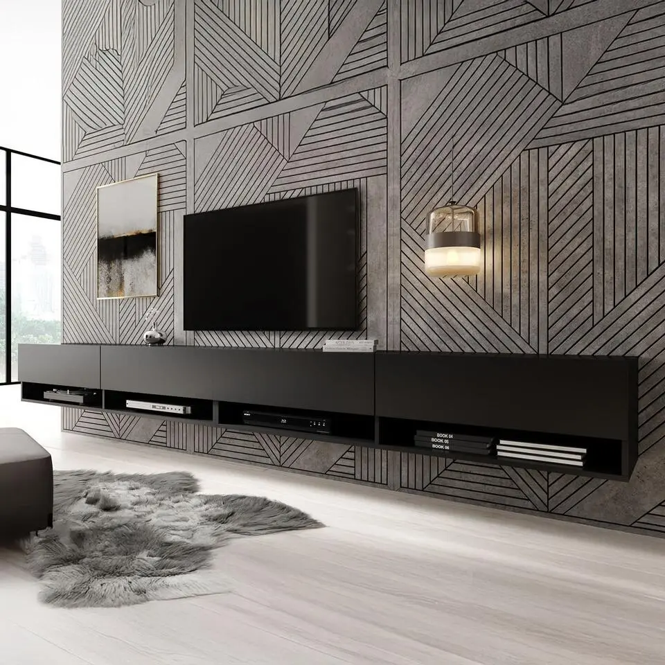 Meubella - TV-Meubel Asino - Mat Zwart - 280 cm