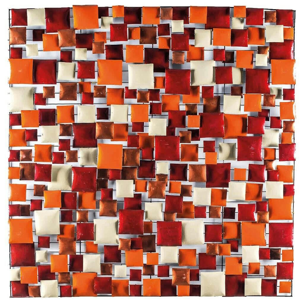 BIG-BEL - Décoration murale en métal, square rouge orange cuivre crème 50x50