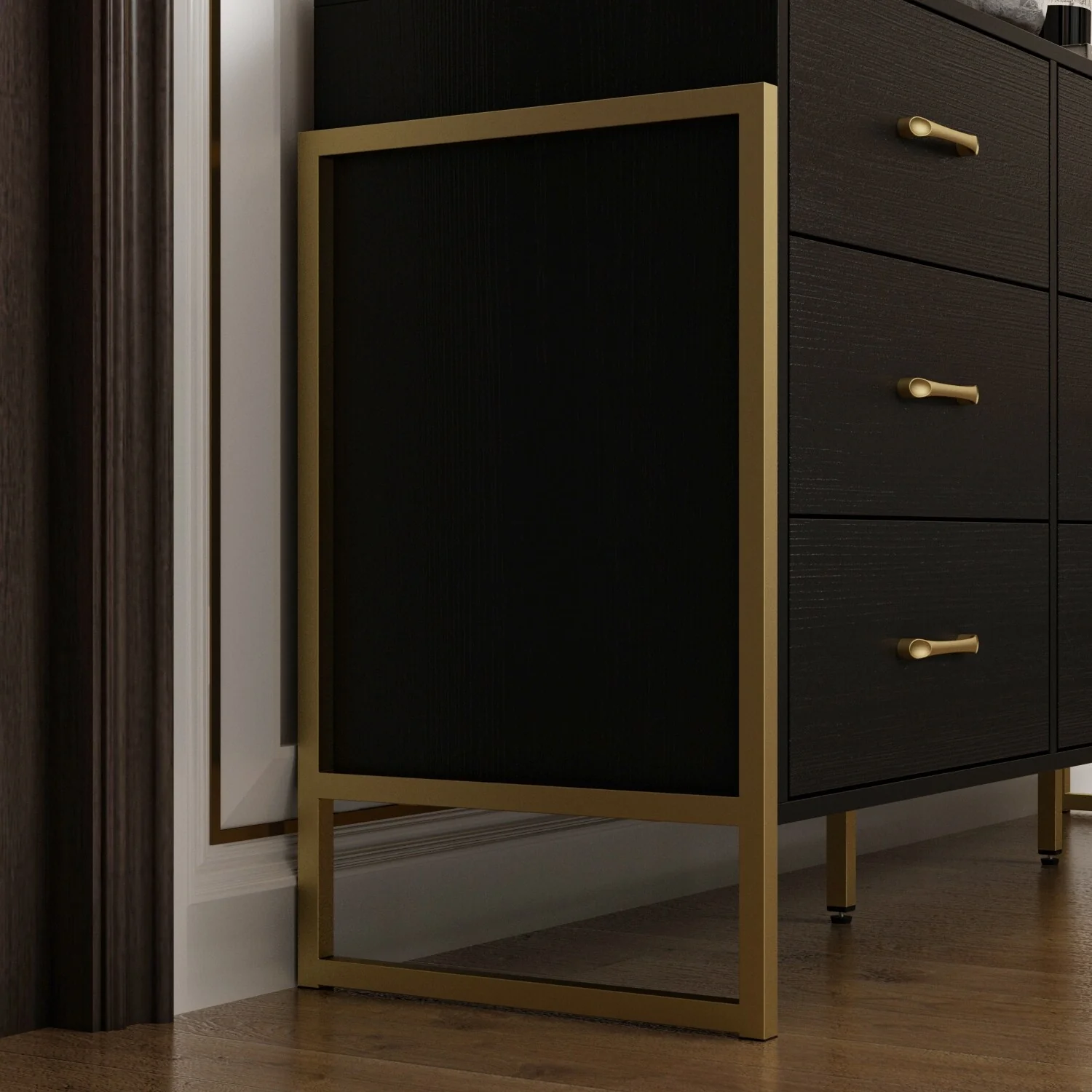 Elegant 9-Drawer Dresser with Gold Accents - Black Stripe Finish Chest