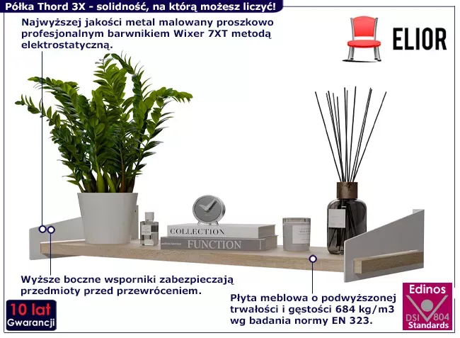 Wisząca półka w stylu skandynawskim biały   dąb sonoma - Malo