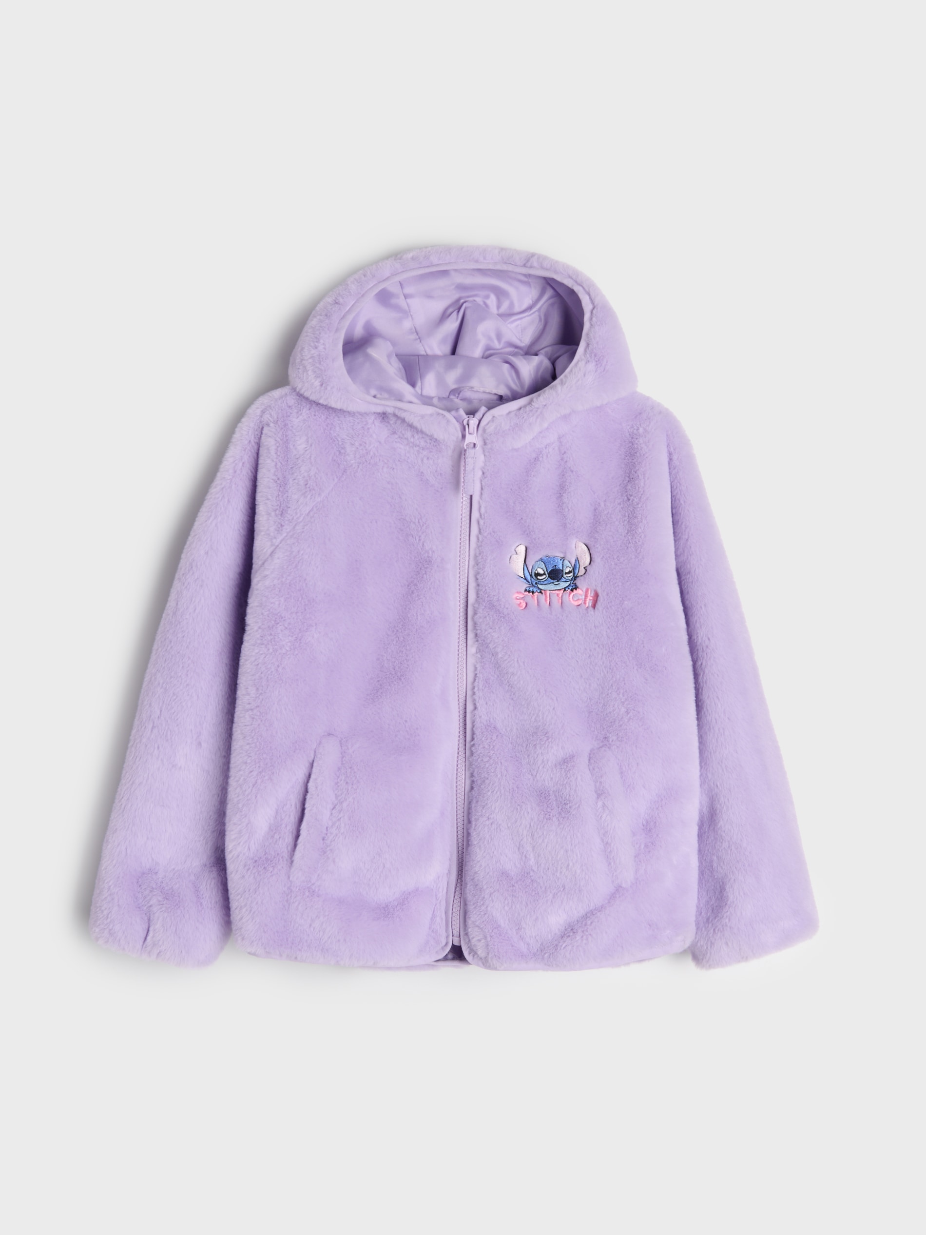 Pluszowa kurtka z haftem na plecach Stitch