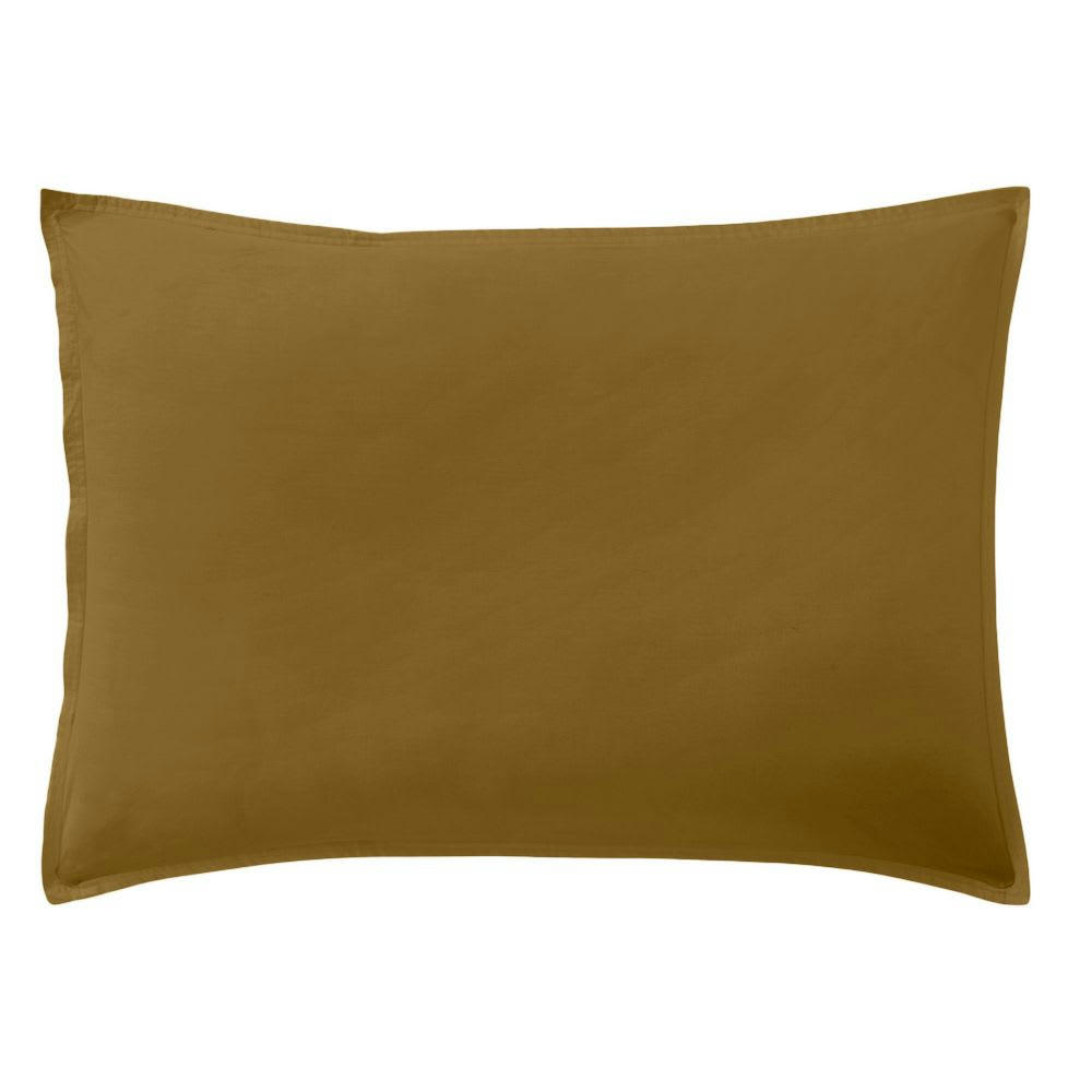 UNI BP - Taie d'oreiller percale de coton lavé marron 50x70 cm