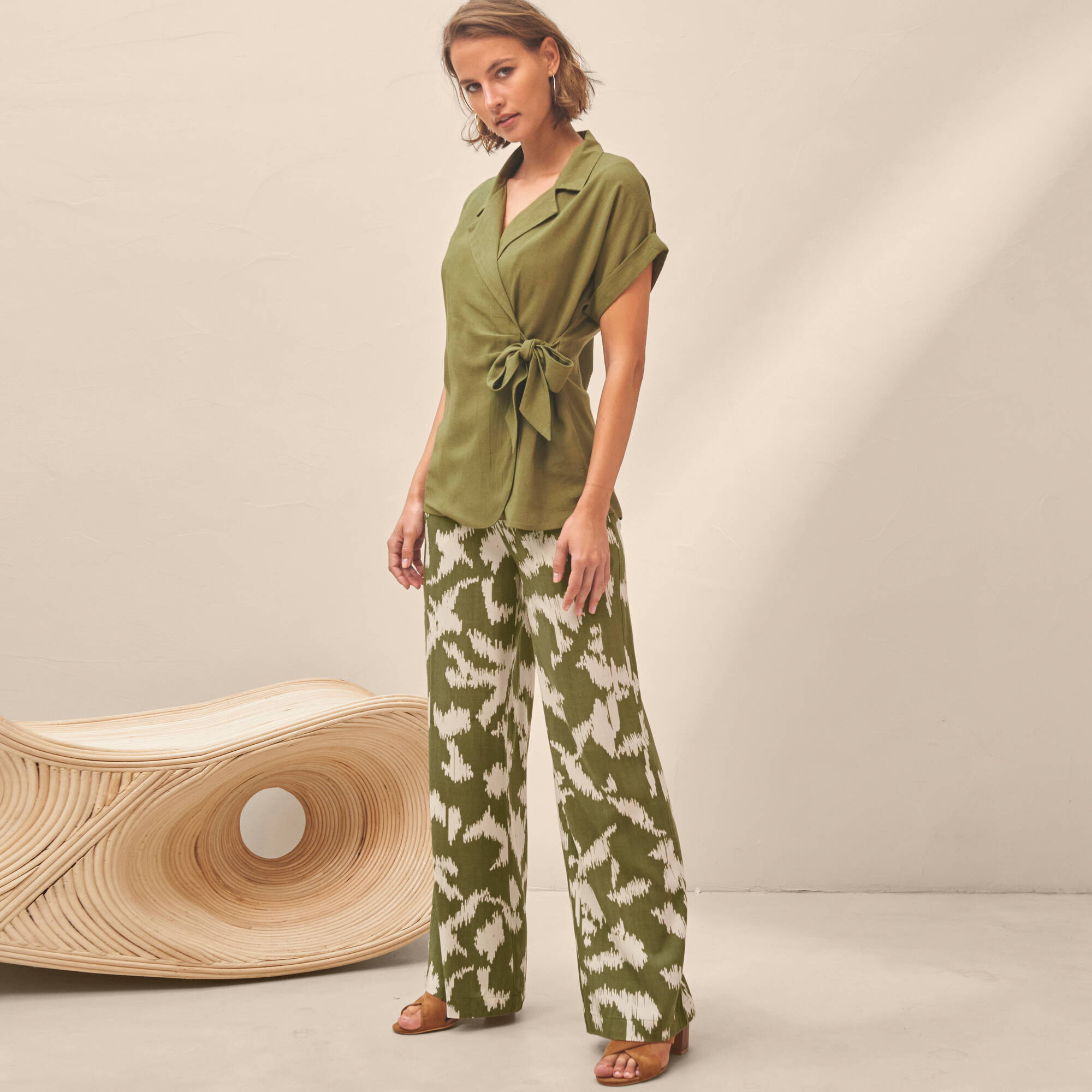 Pantalon large, imprimé