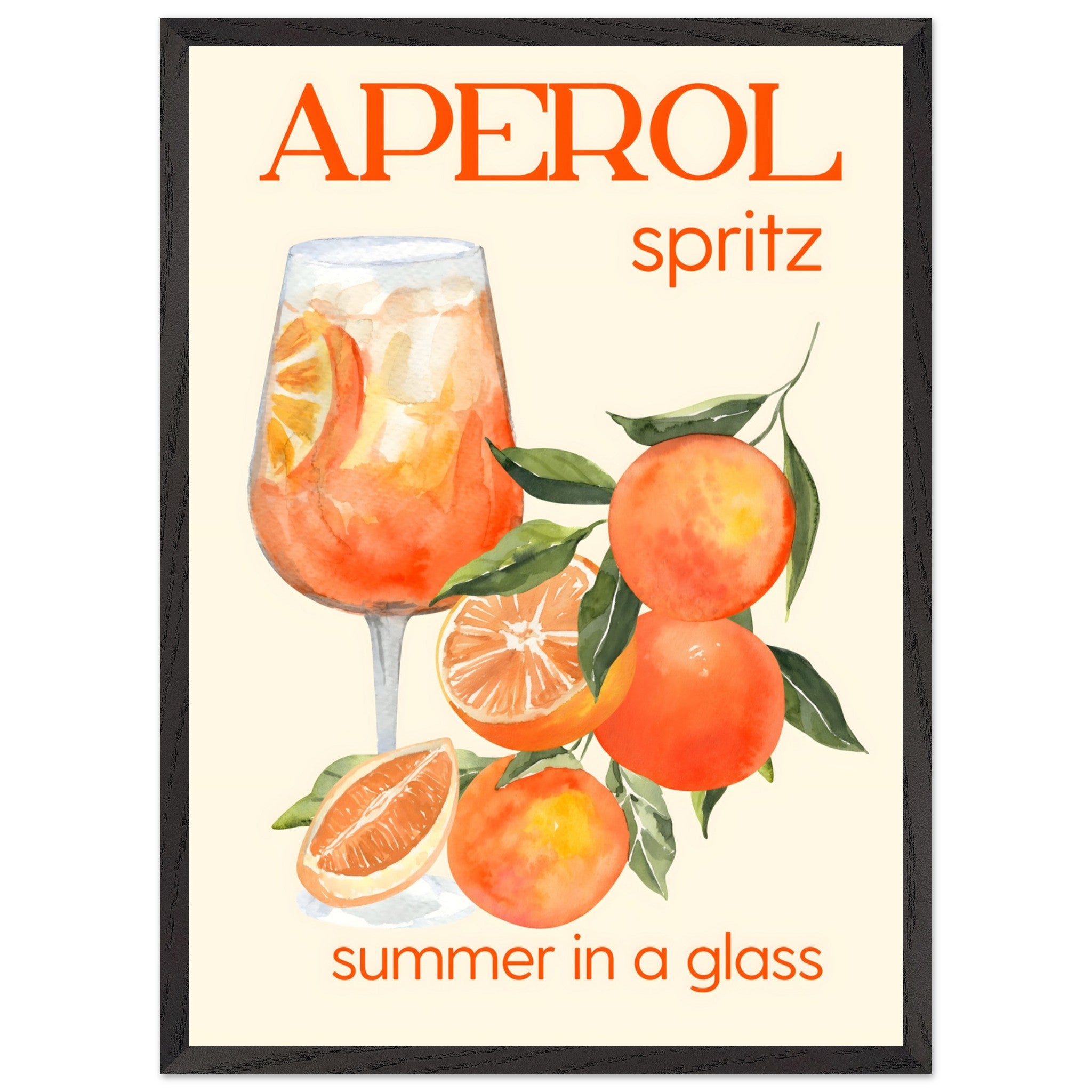 Artfulprints Poster met Lijst Aperol Spritz - Summer in a glass  - 50x70 cm - Oranje