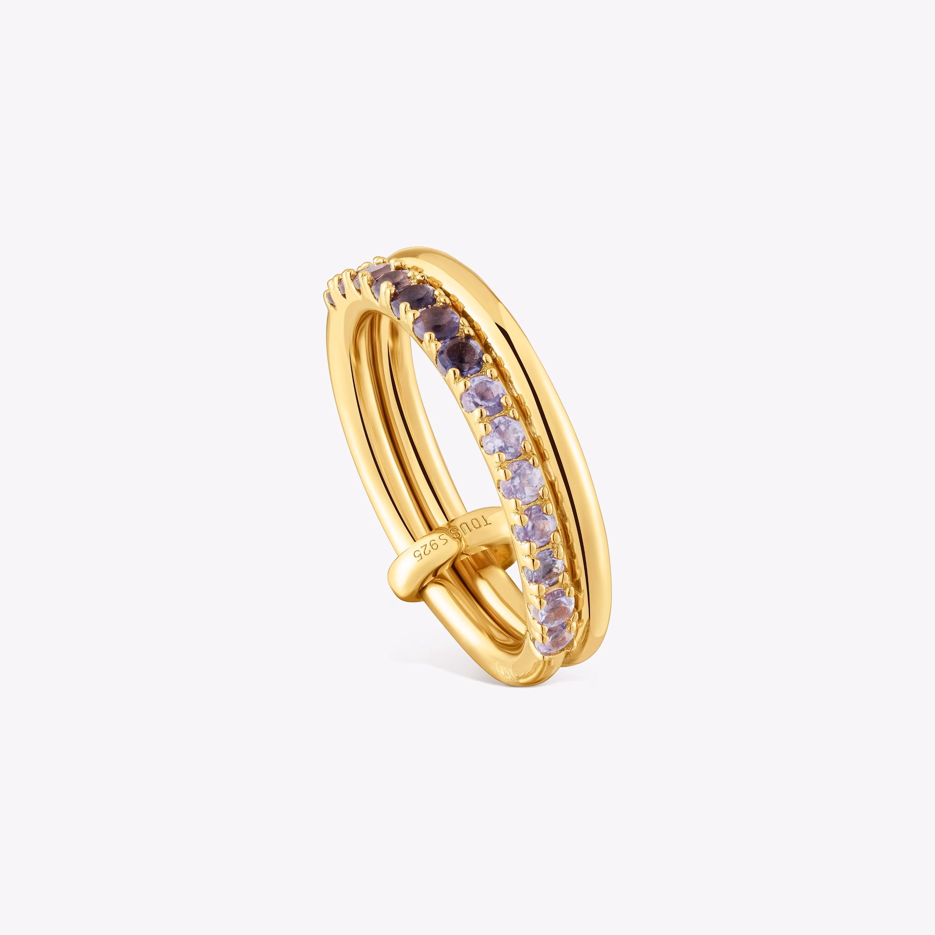 Anillo doble con baño de oro 18 kt sobre plata y gemas Straight