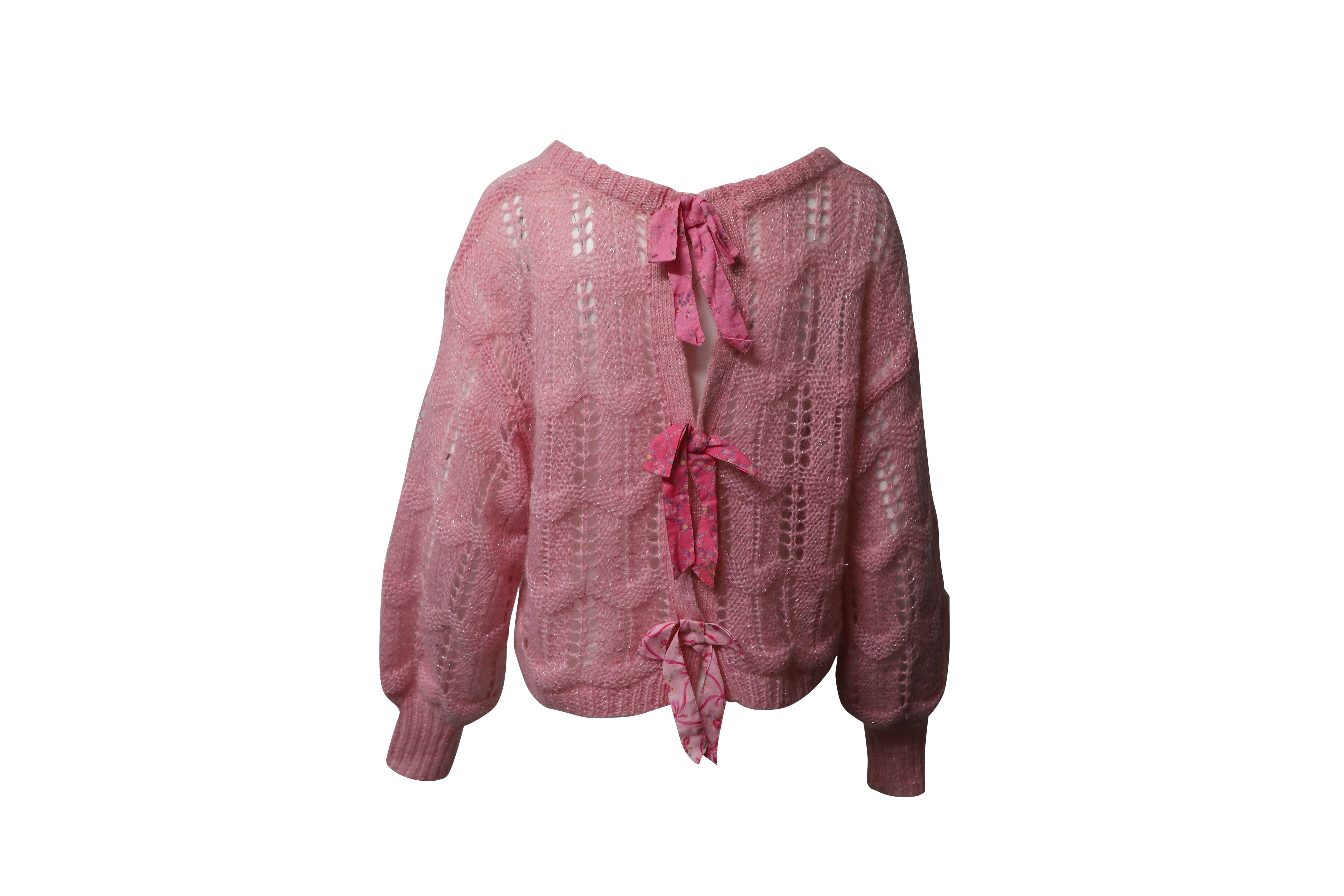 Love Shack Preloved Fancy Vyoma Cable Knit Top in Pink Alpaca Wool
