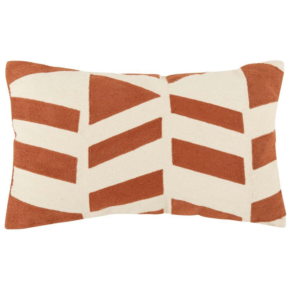 SINO - Housse de coussin en coton brodé motifs géométriques écrus et terracotta 30x50