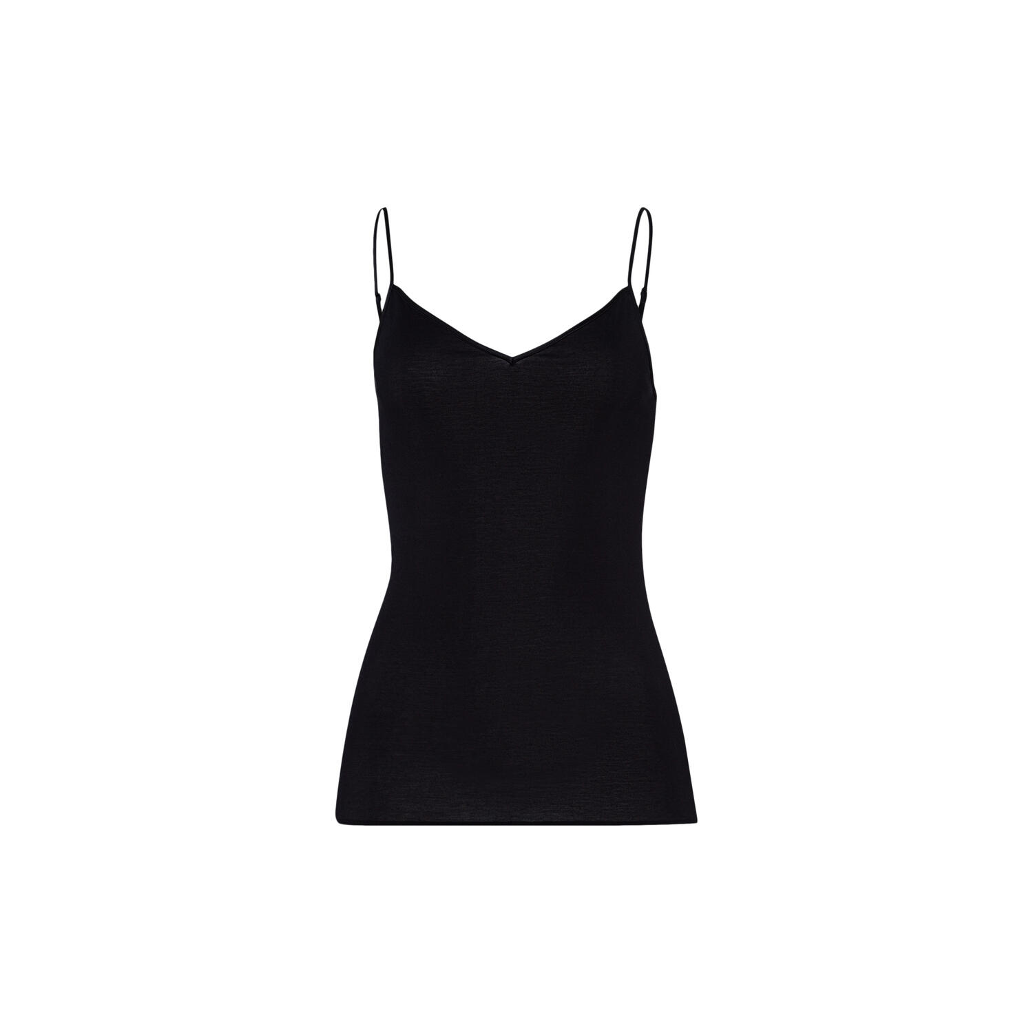 Cotton Seamless Spaghetti Top, black