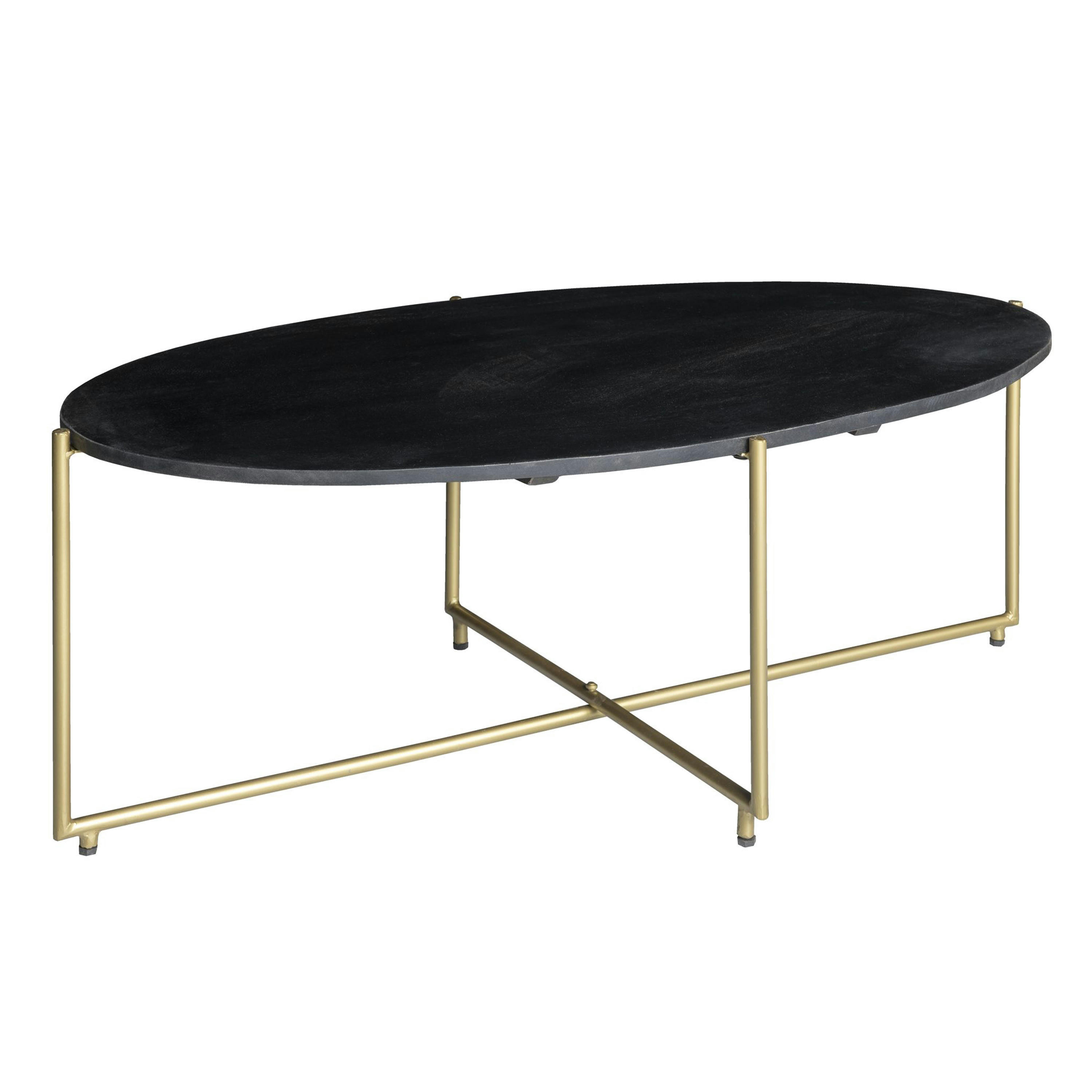 BRASS - BRASS-Table basse ovale 110x40, bois de Manguier massif noir et laiton