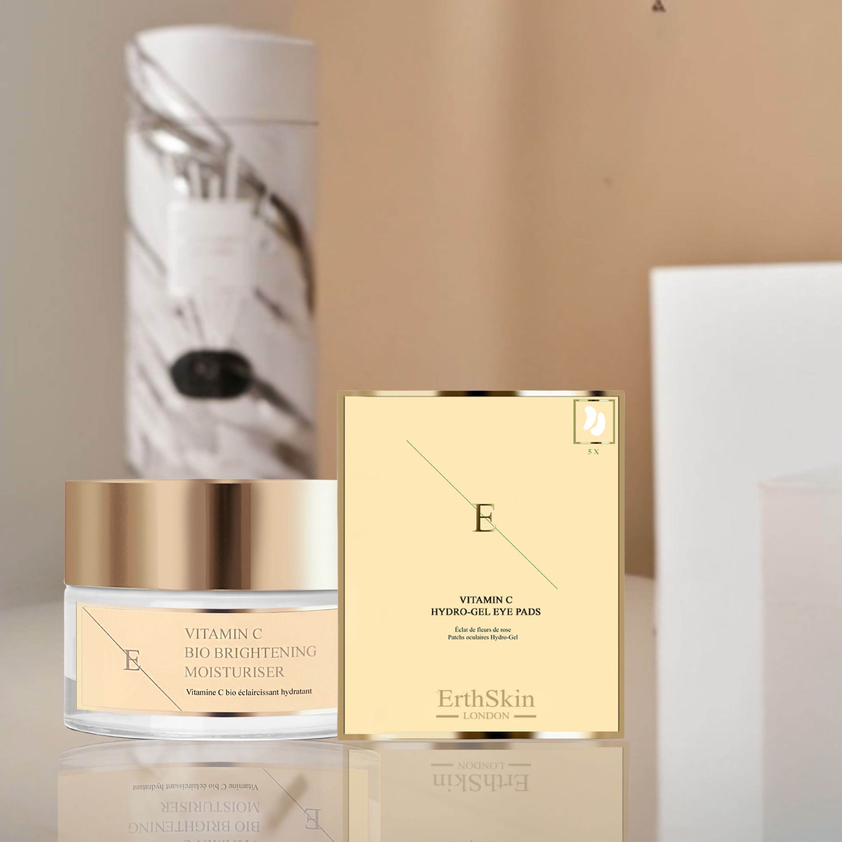 Erth Skin London Vitamin C Glow Kit: Vitamin C Bio Moisturizer 50ml   Hydrogel Eye Pads