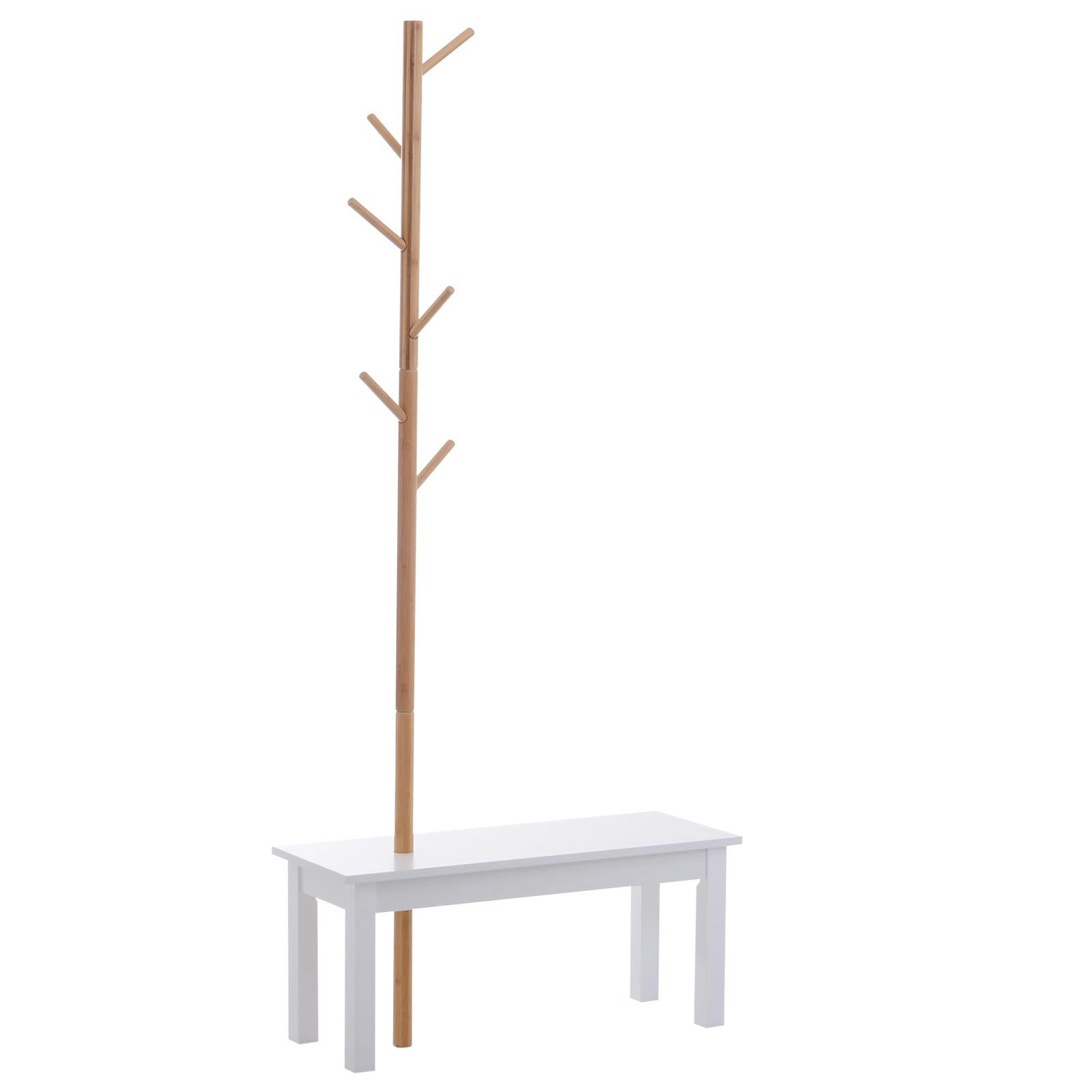 - Banc porte-manteaux 2 en 1 blanc bois bambou