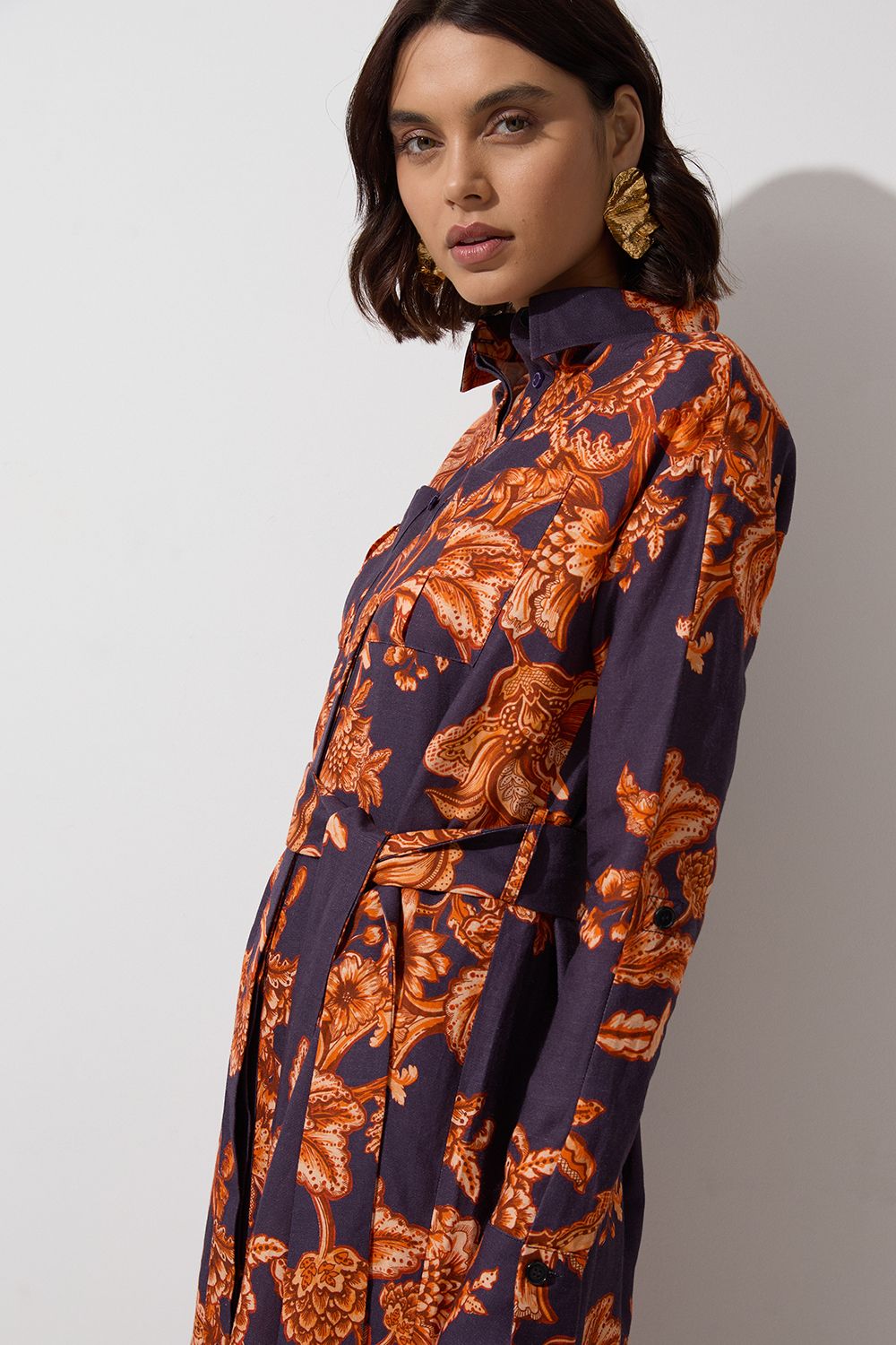 KarenMillen Viscose Linen Woven Shirt Dress
