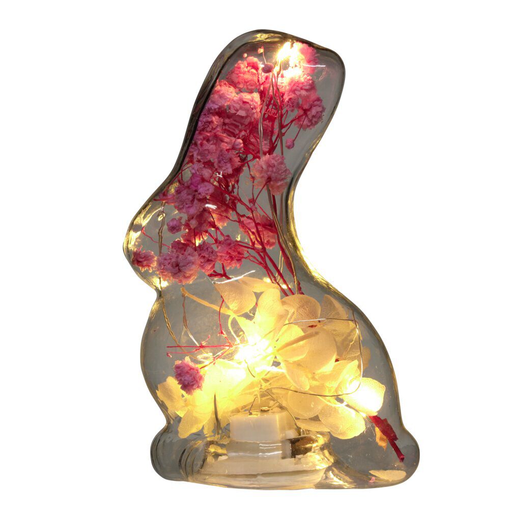 Lampe LED forme lapin en verre H12cm (2 modèles)