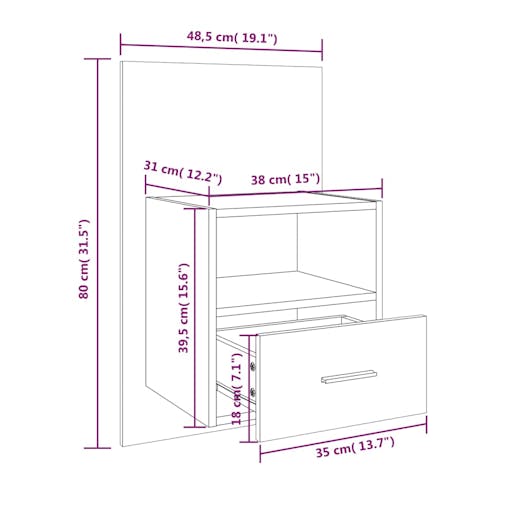 NNEVL Wall-mounted Bedside Cabinet Concrete Grey