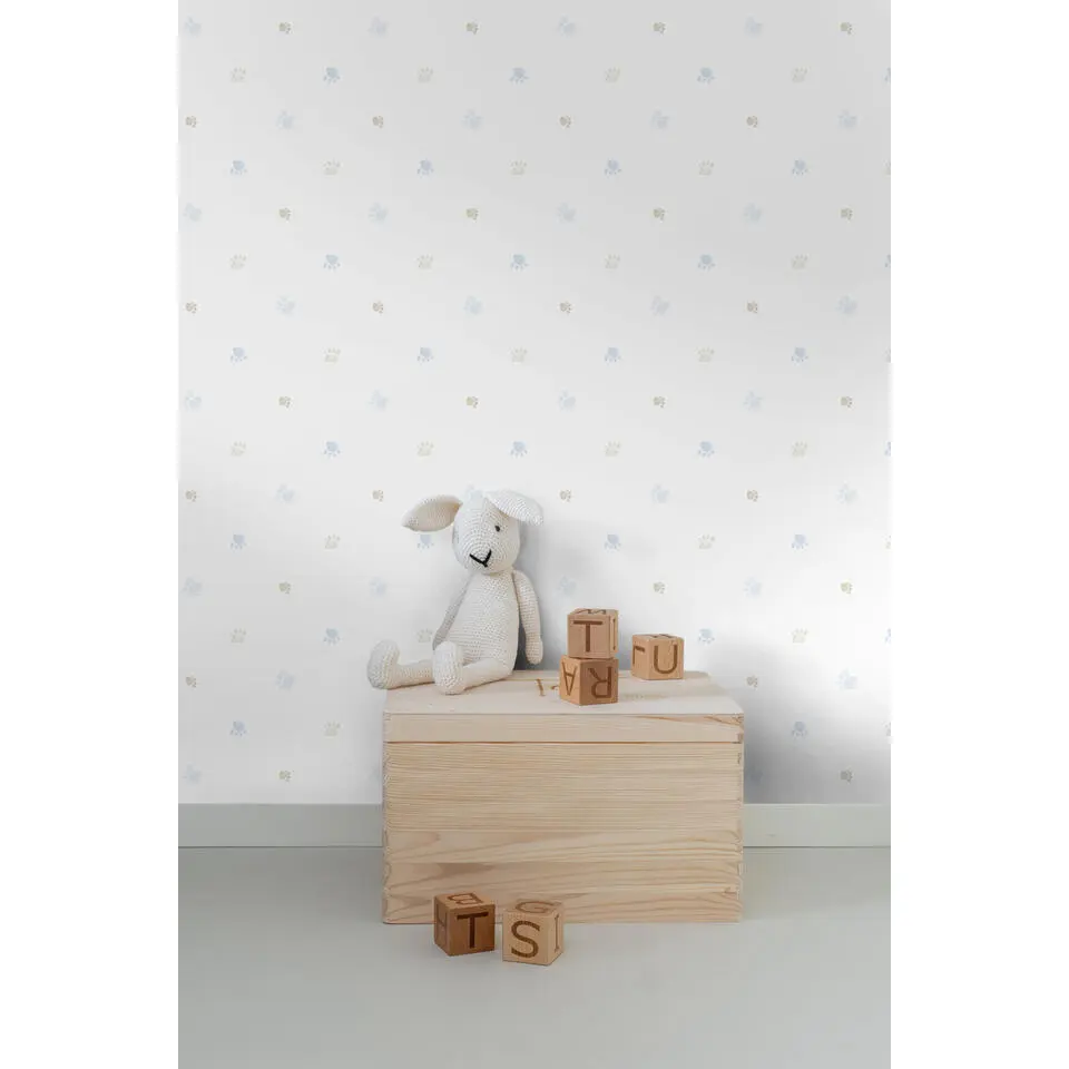 Sanders & Sanders behang pootafdrukken blauw en wit - 53 cm x 10 m