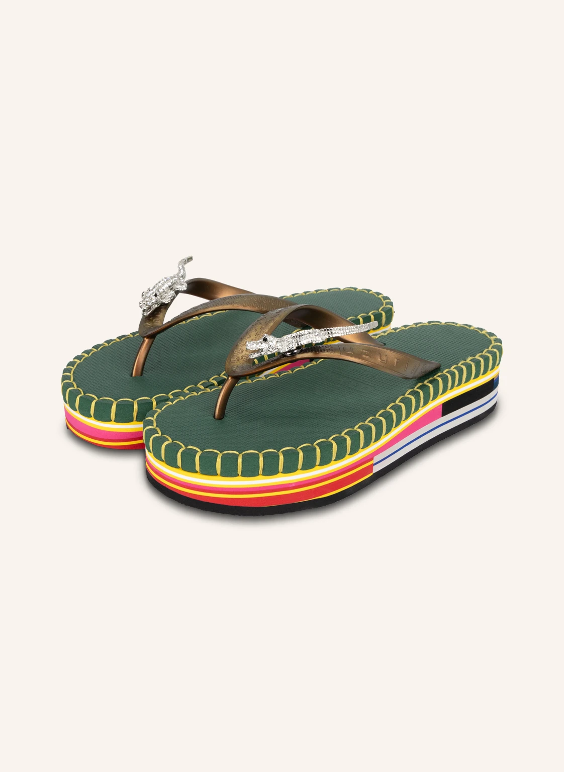 uzurii Flip Flop CROCODILE COLORFUL ARMY
