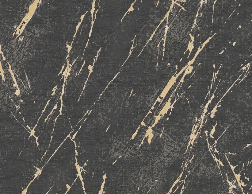 Vliestapete Marmor Schwarz Gold